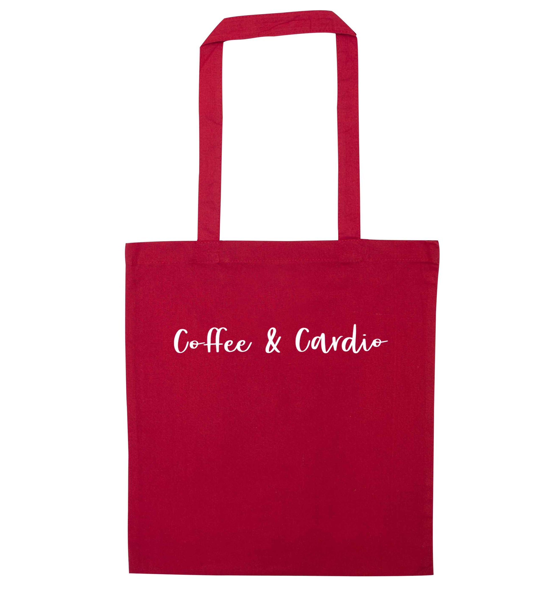 Coffee and cardio red tote bag