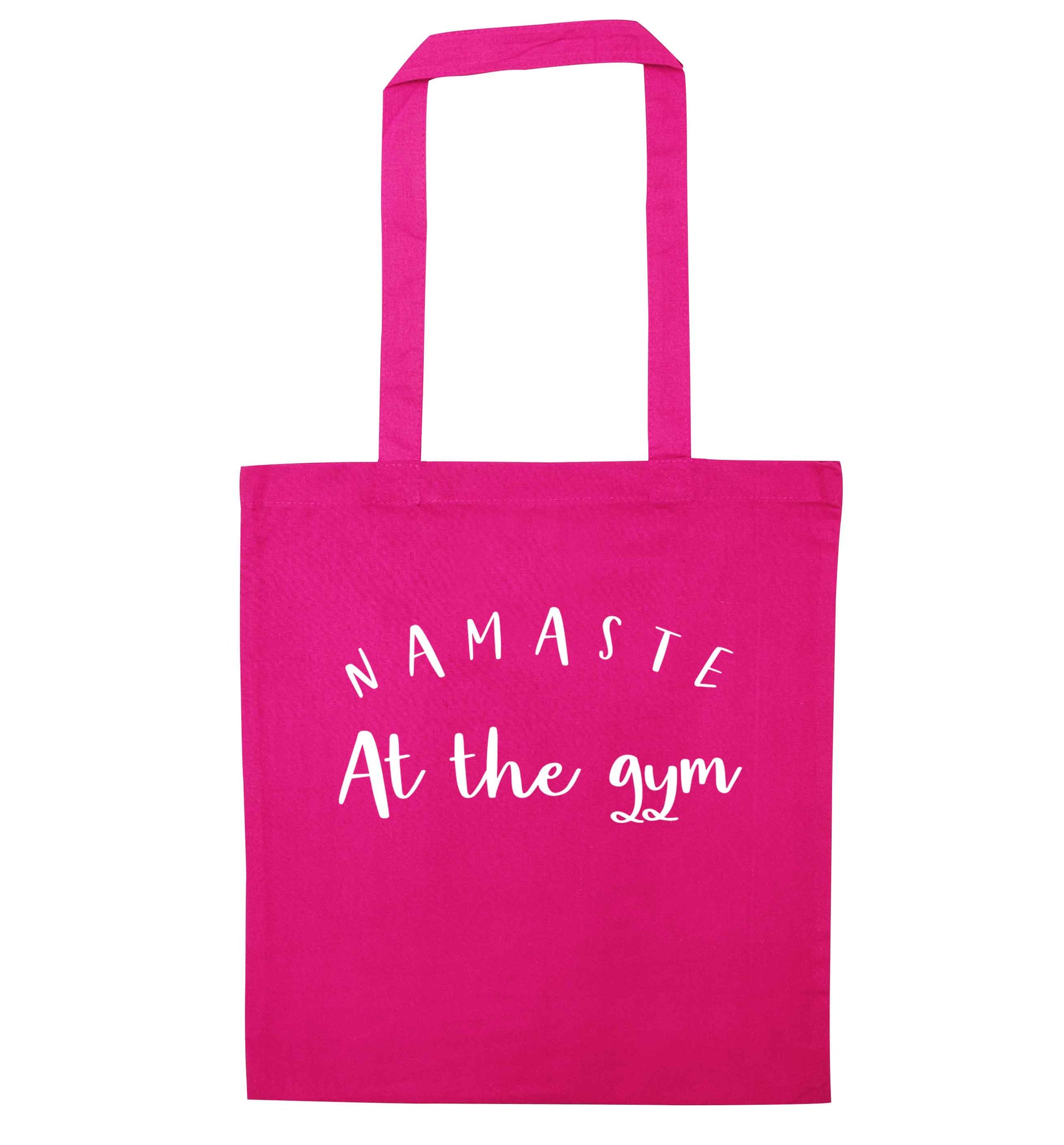 Namaste at the gym pink tote bag
