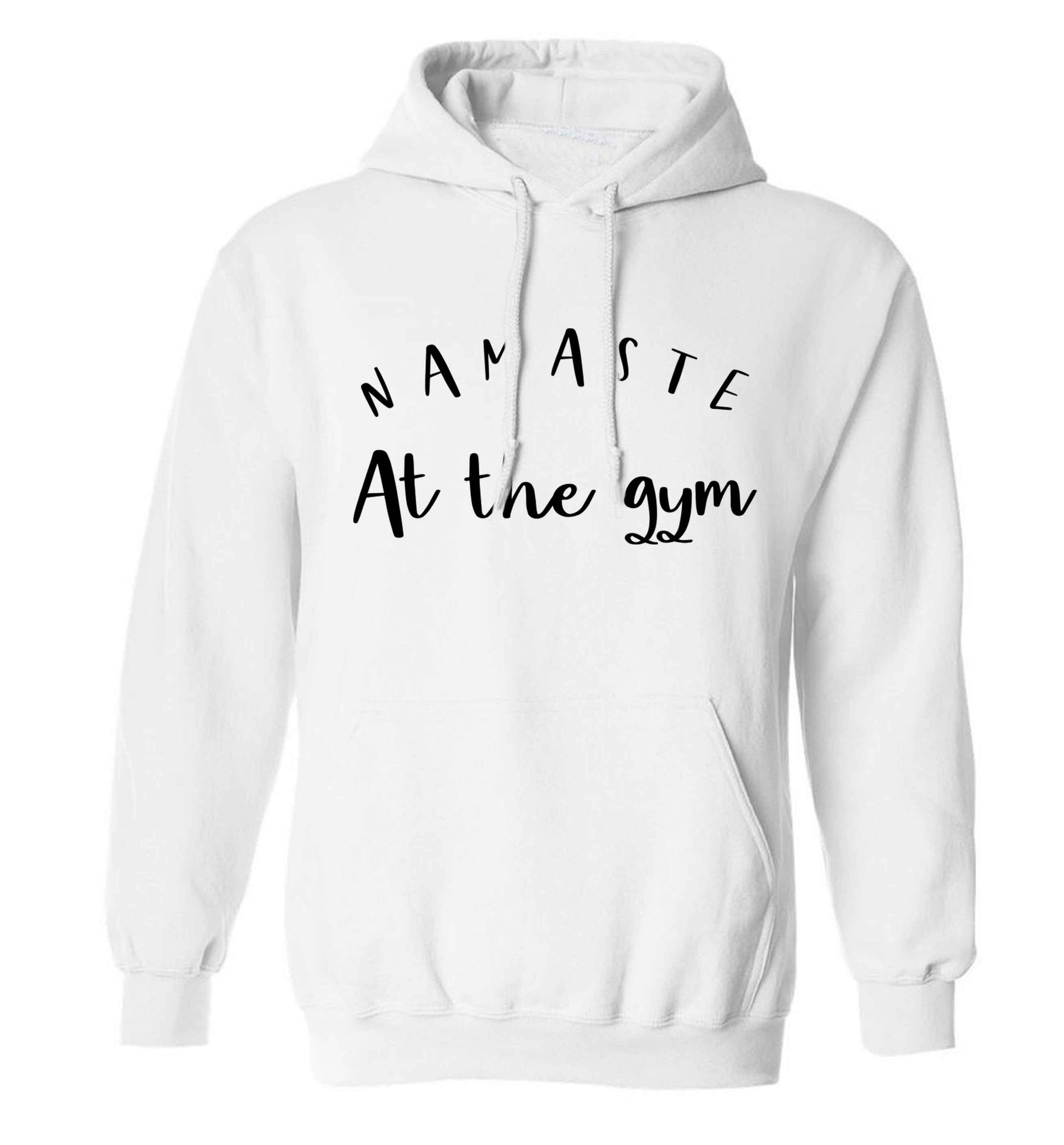 Namaste at the gym adults unisex white hoodie 2XL