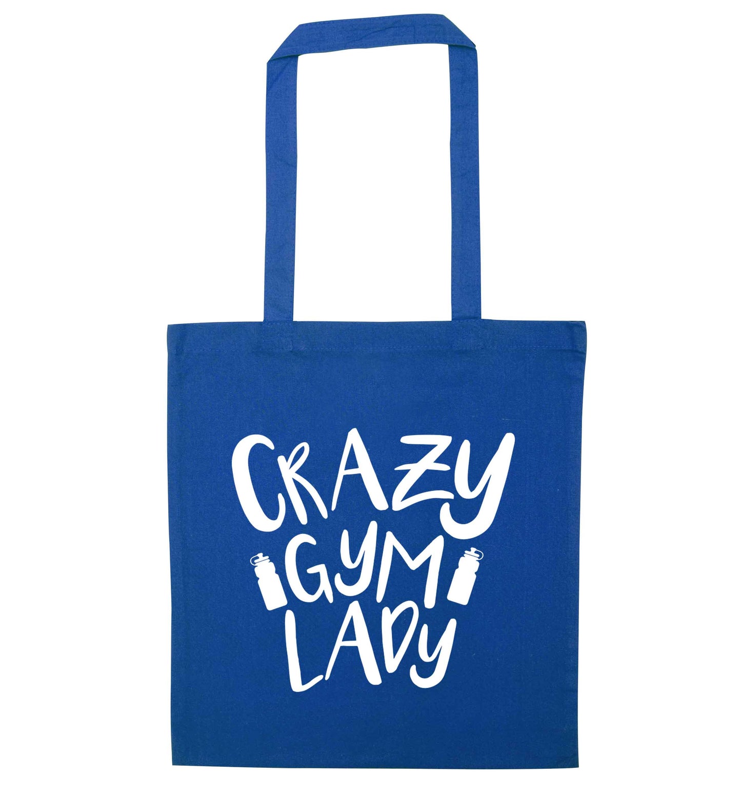 Crazy gym lady blue tote bag