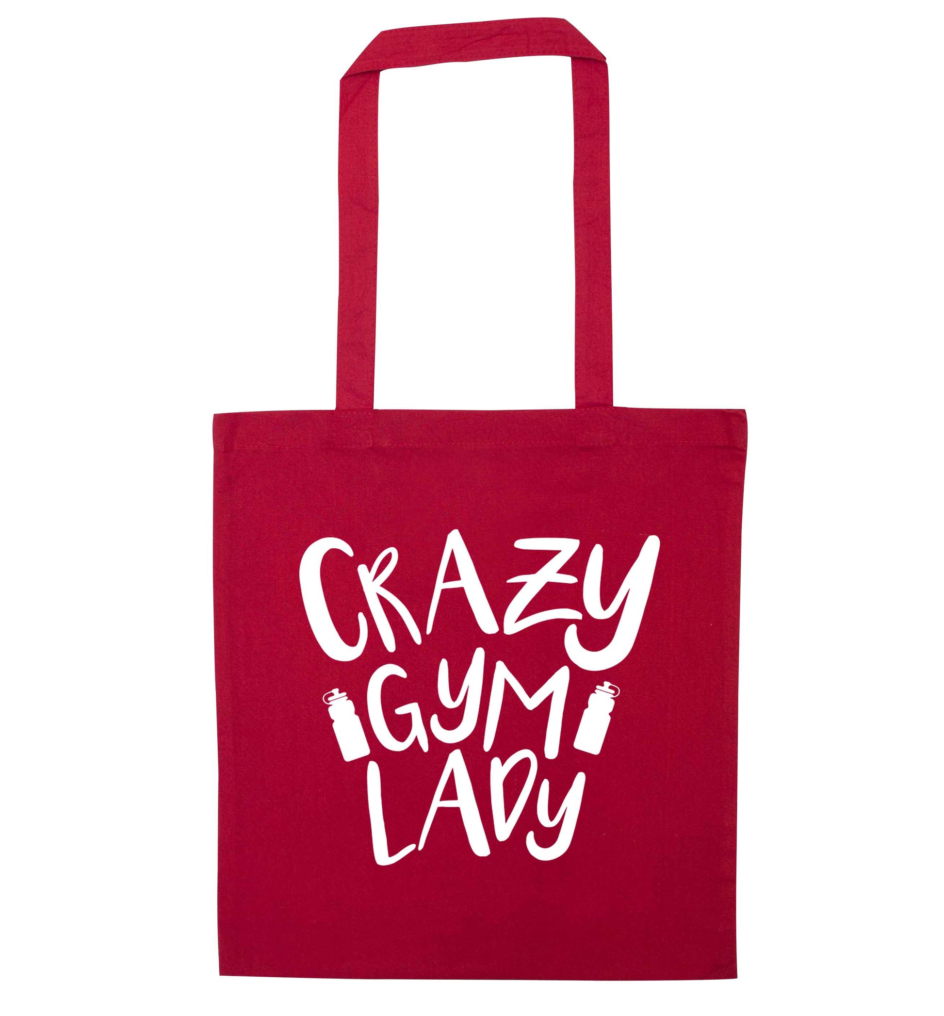 Crazy gym lady red tote bag