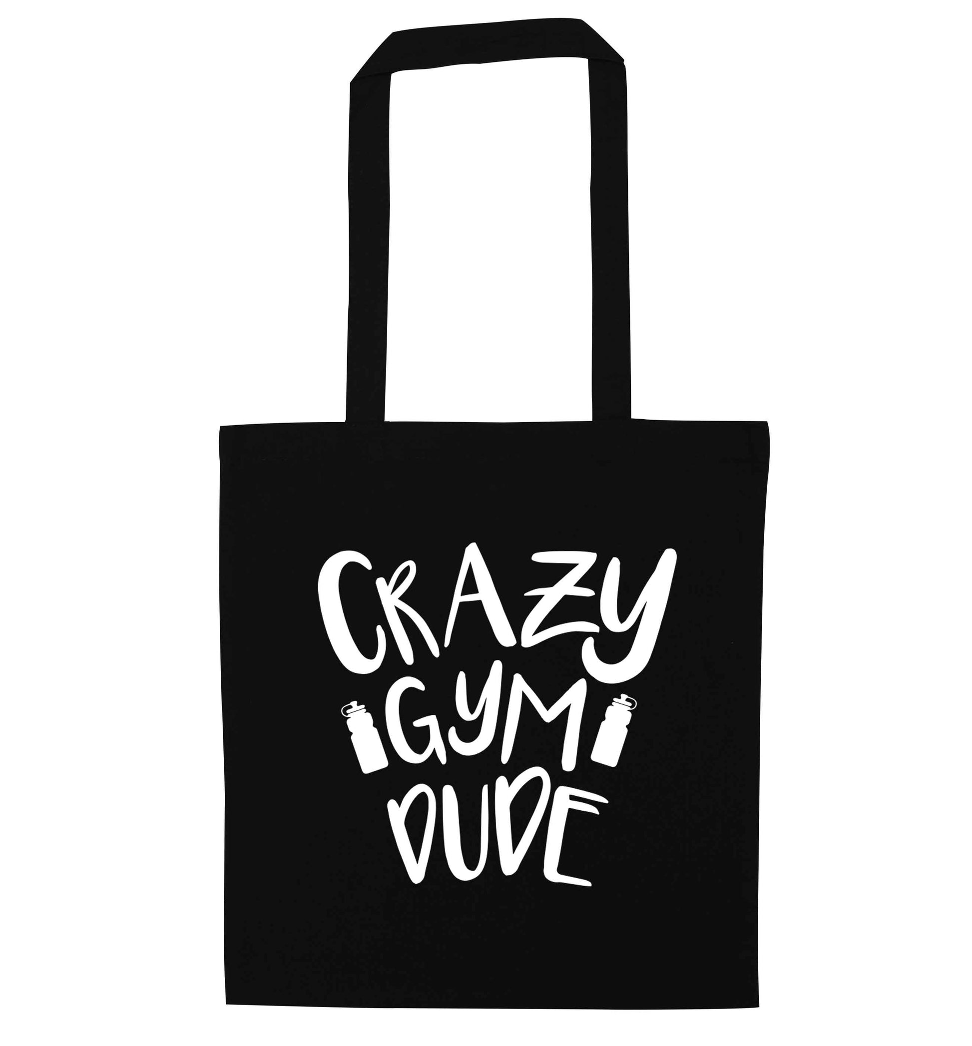 Crazy gym dude black tote bag