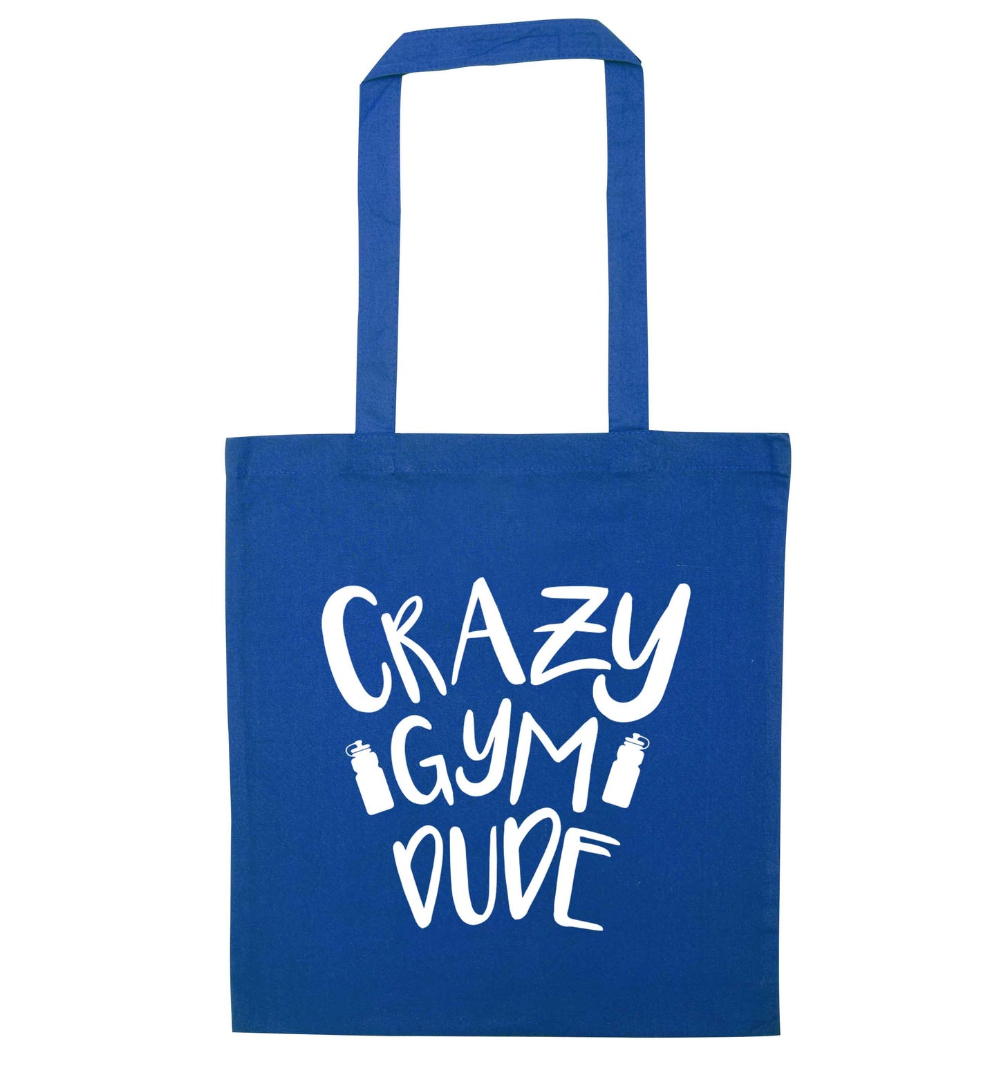 Crazy gym dude blue tote bag