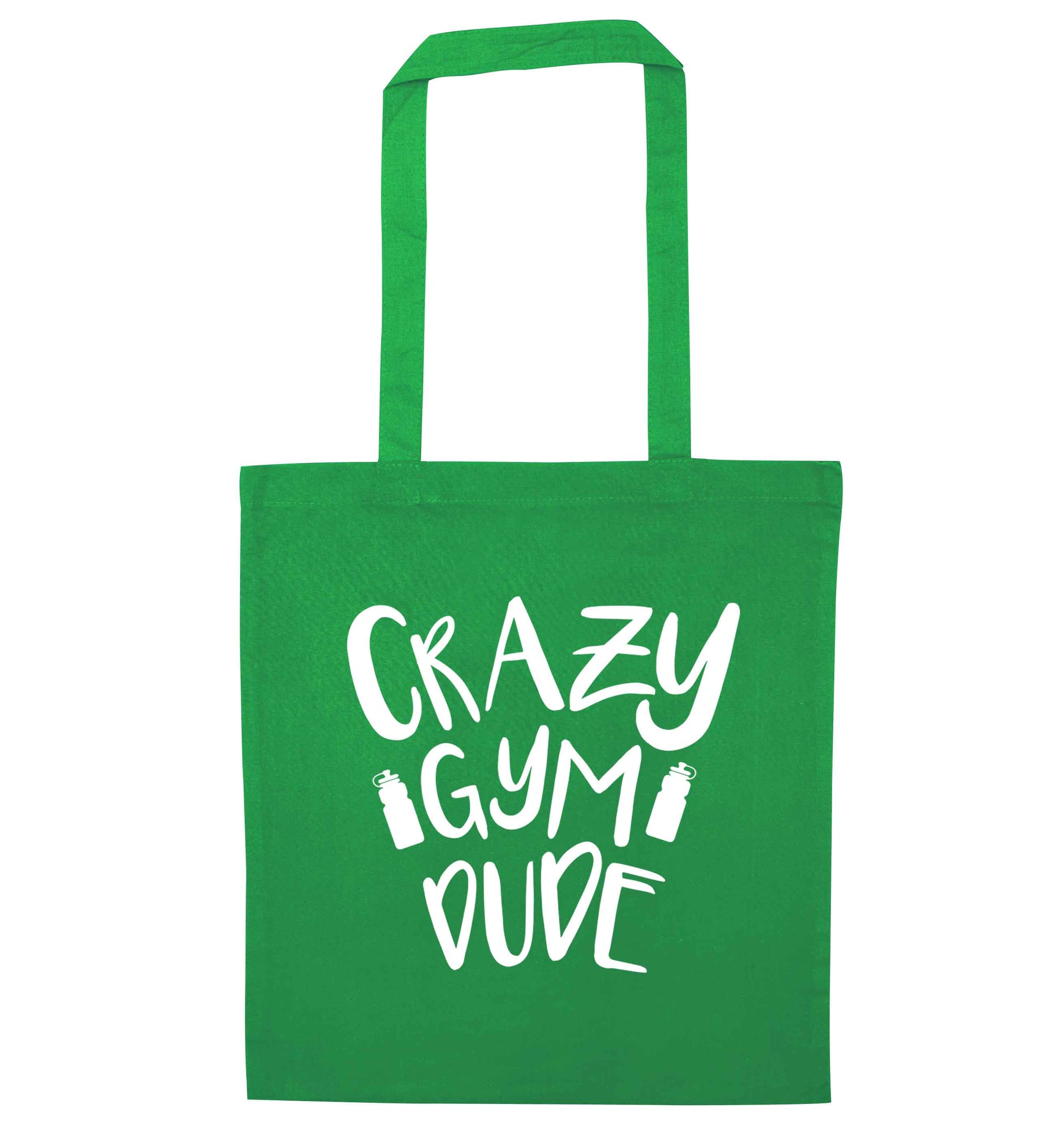 Crazy gym dude green tote bag