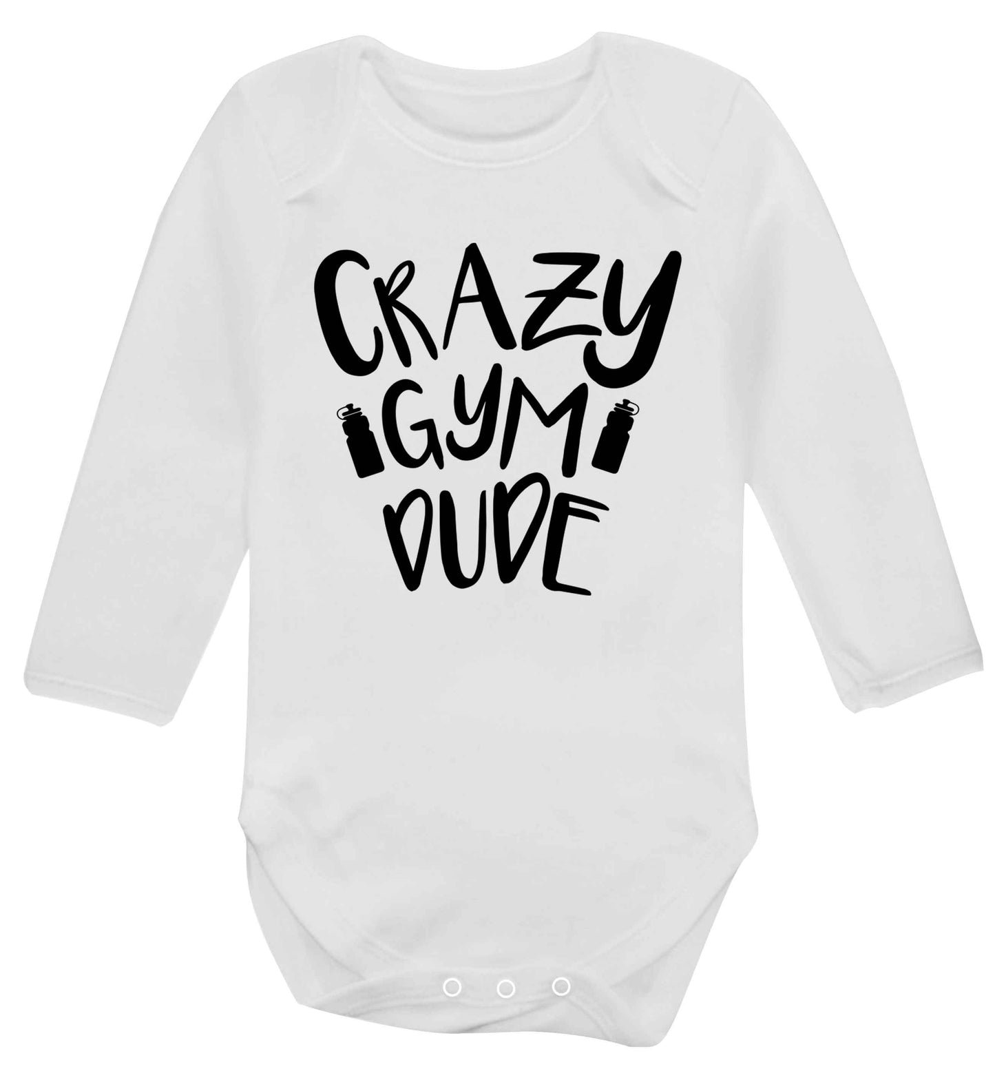 Crazy gym dude Baby Vest long sleeved white 6-12 months