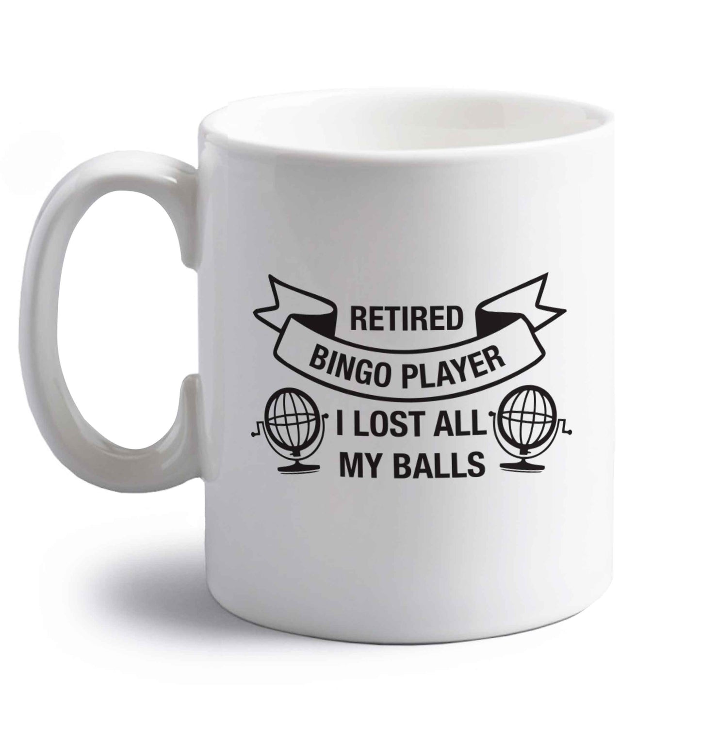 Retired bingo player I lost all my balls right handed white ceramic mug 