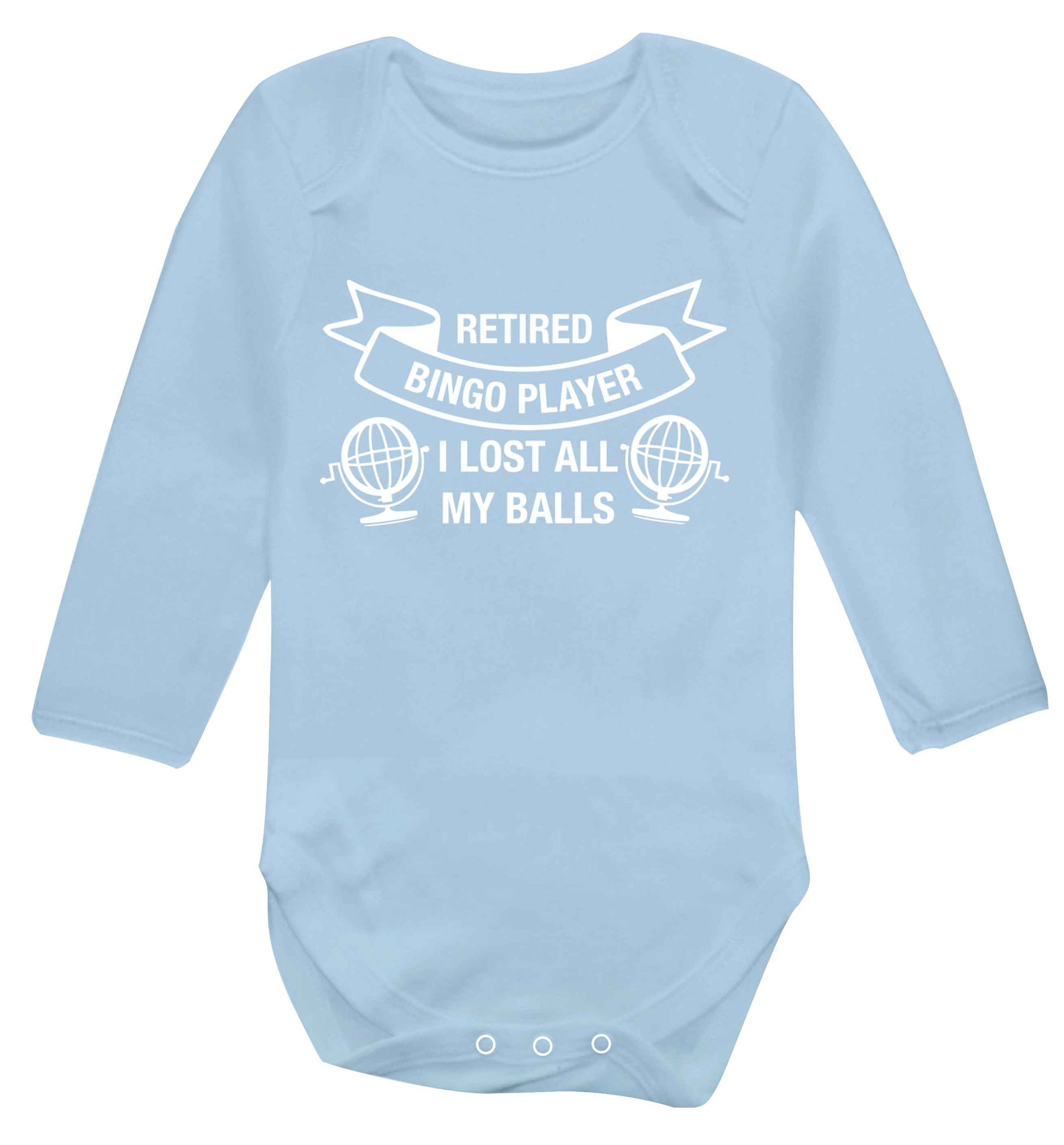 Retired bingo player I lost all my balls Baby Vest long sleeved pale blue 6-12 months