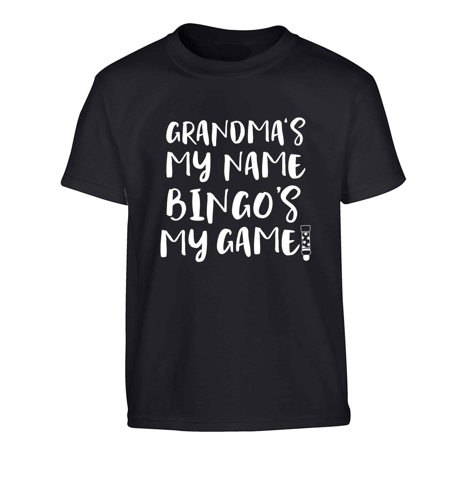 Grandma's my name bingo's my game! Children's black Tshirt 12-13 Years