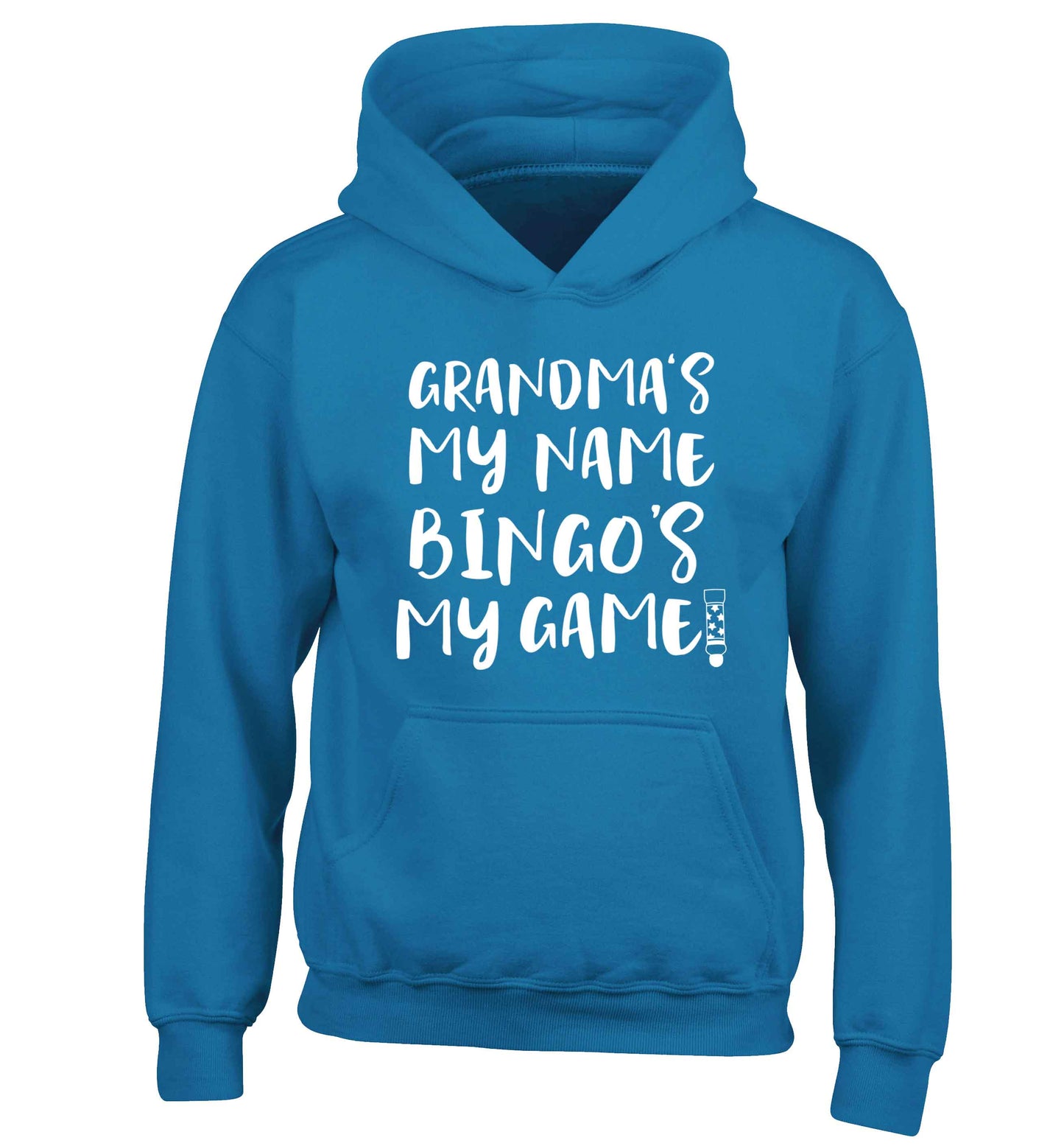 Grandma's my name bingo's my game! children's blue hoodie 12-13 Years