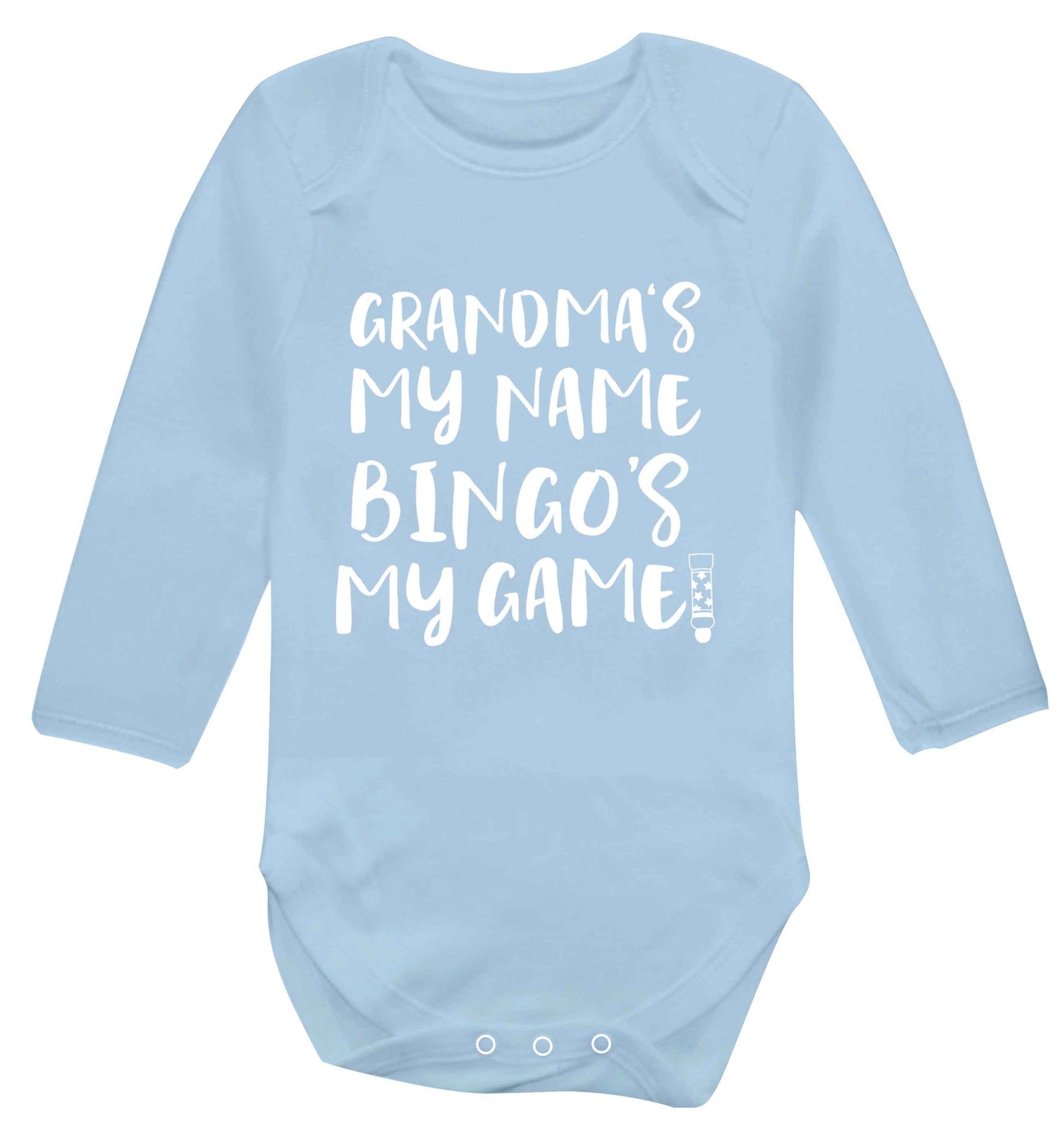Grandma's my name bingo's my game! Baby Vest long sleeved pale blue 6-12 months