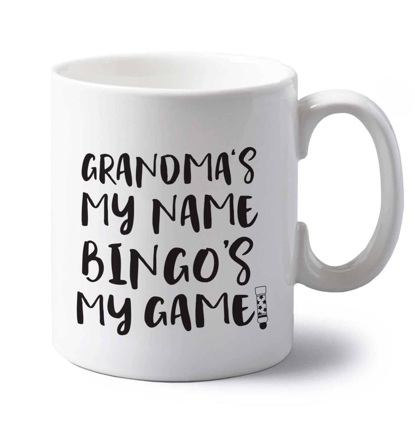 Grandma's my name bingo's my game! left handed white ceramic mug 