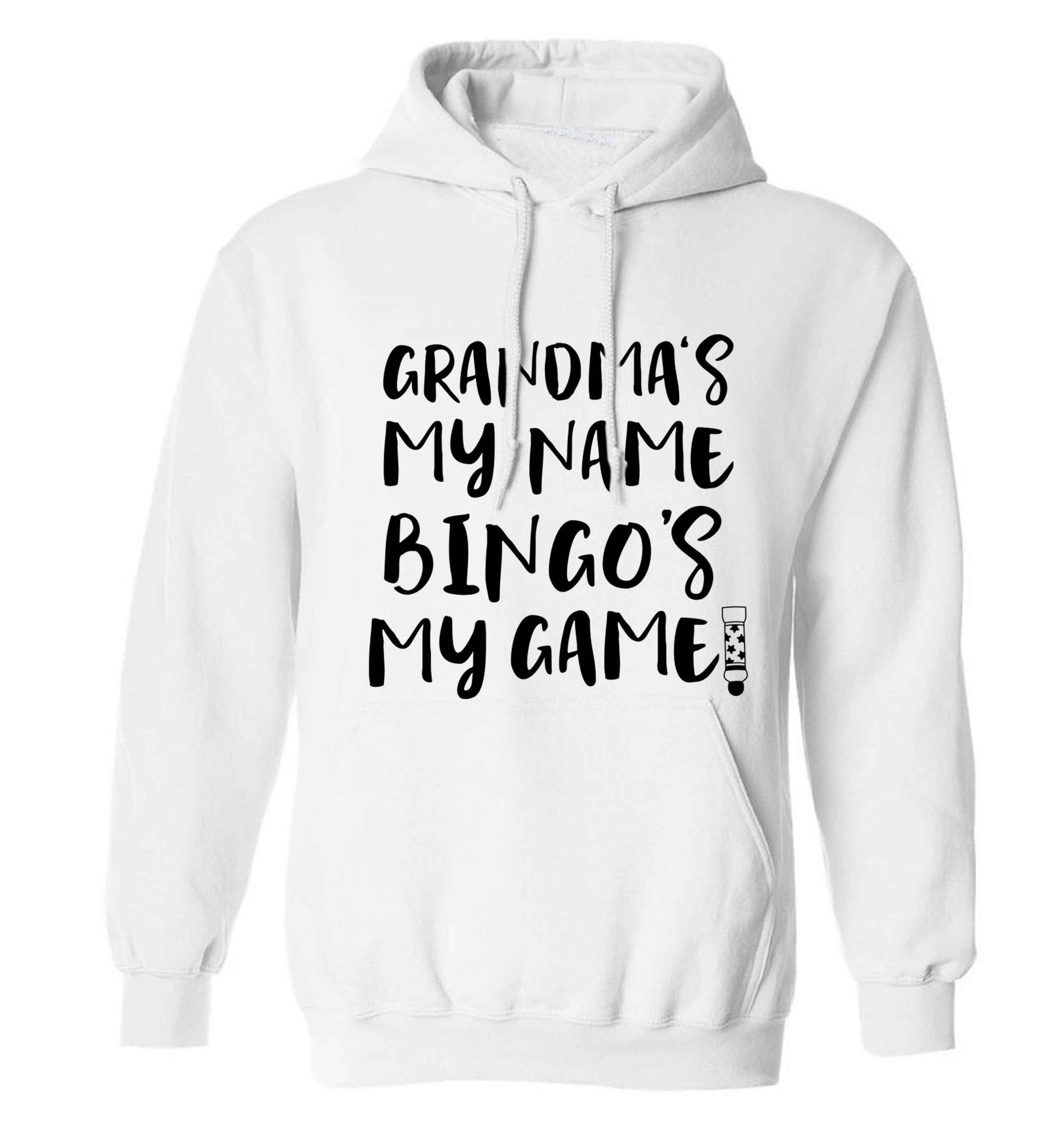 Grandma's my name bingo's my game! adults unisex white hoodie 2XL