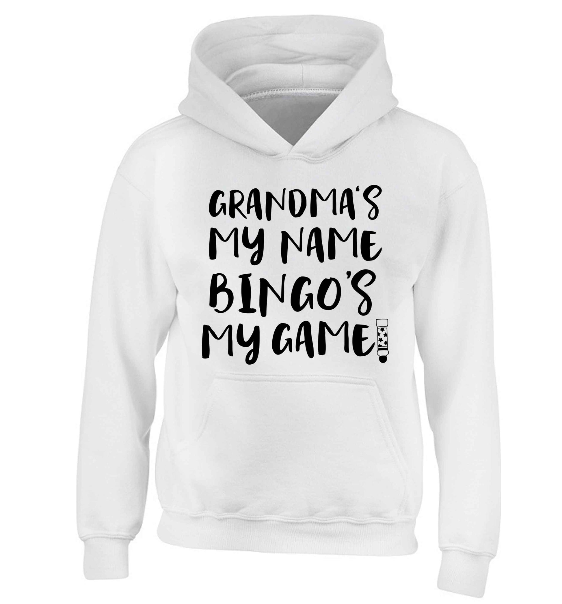 Grandma's my name bingo's my game! children's white hoodie 12-13 Years