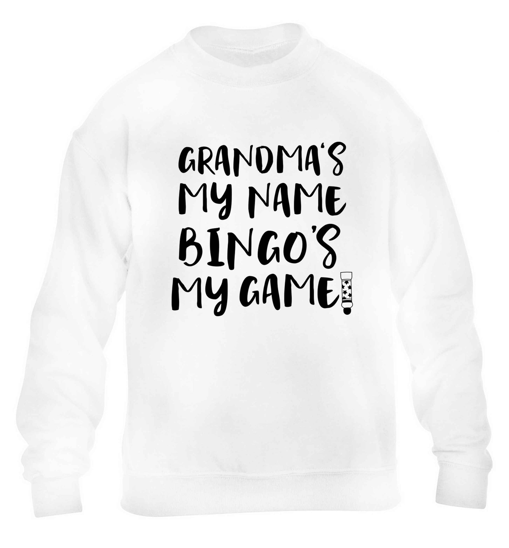 Grandma's my name bingo's my game! children's white sweater 12-13 Years