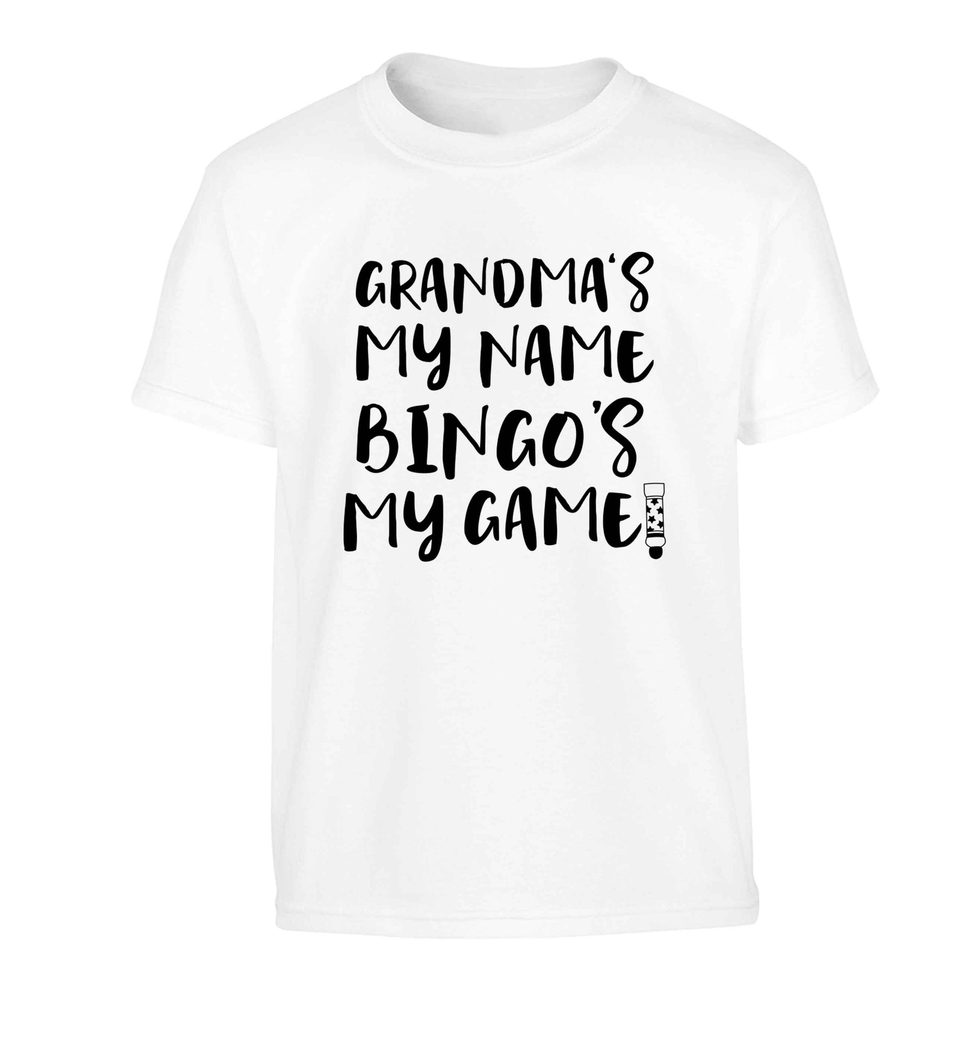 Grandma's my name bingo's my game! Children's white Tshirt 12-13 Years