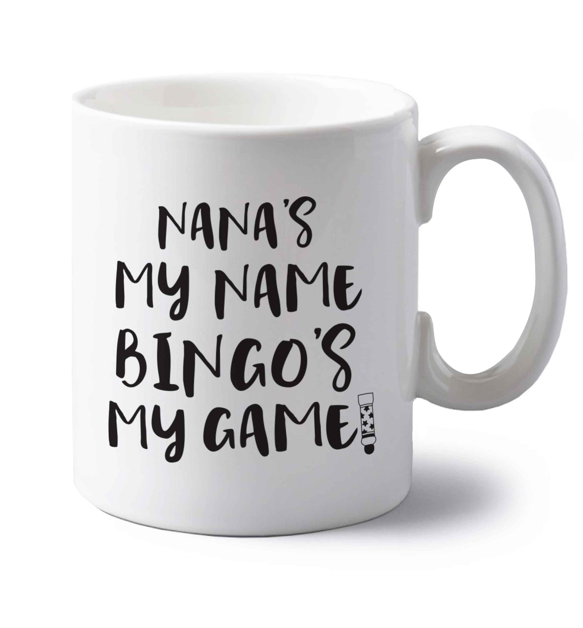 Nana's my name bingo's my game! left handed white ceramic mug 