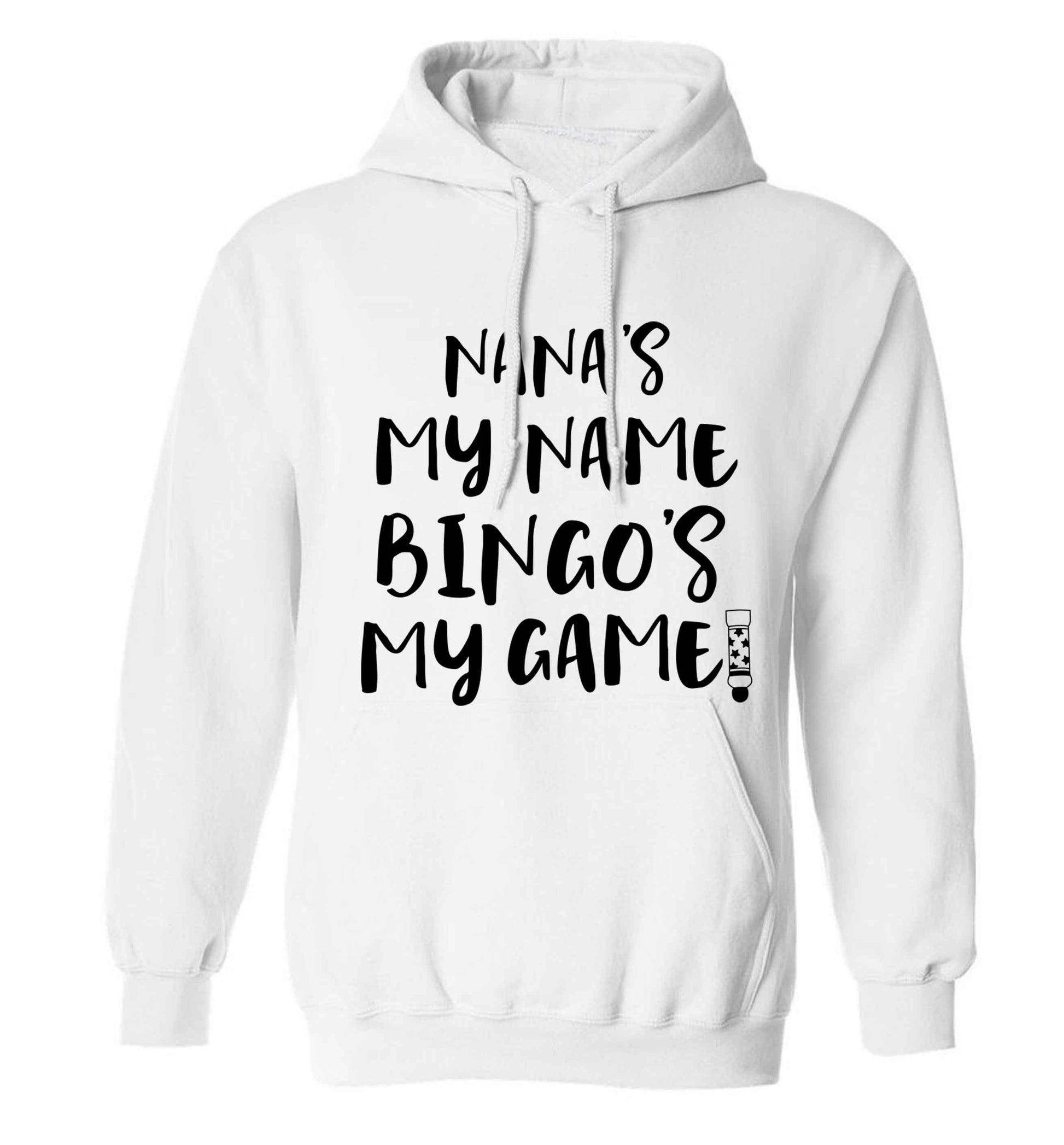 Nana's my name bingo's my game! adults unisex white hoodie 2XL