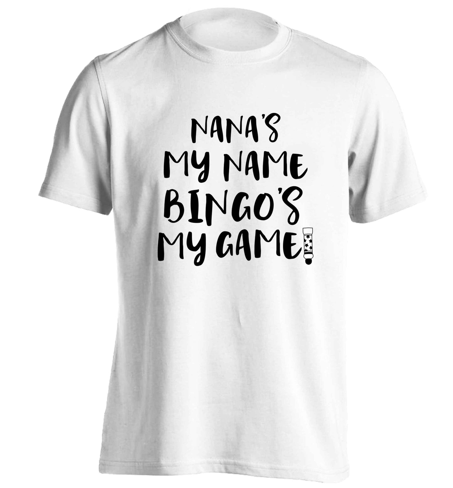 Nana's my name bingo's my game! adults unisex white Tshirt 2XL