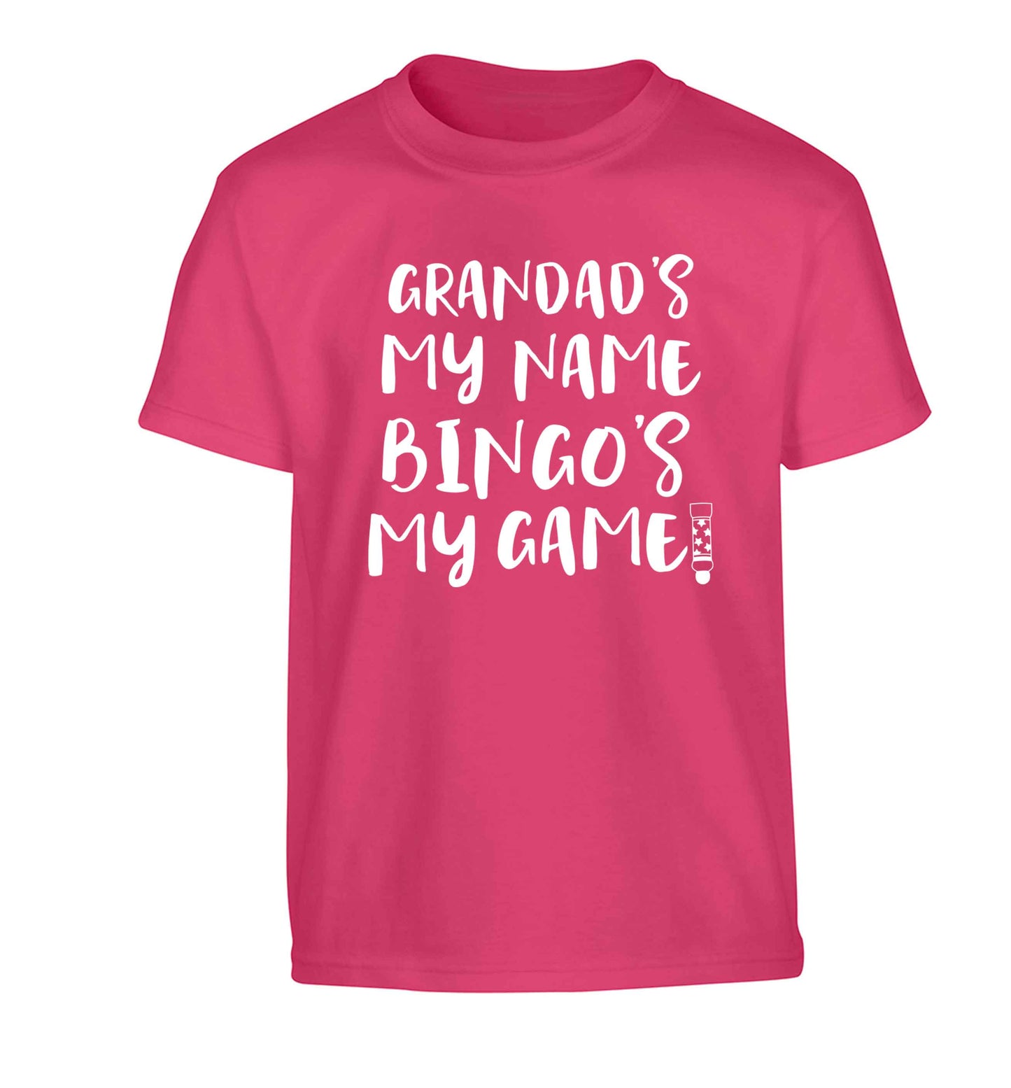 Grandad's my name bingo's my game! Children's pink Tshirt 12-13 Years