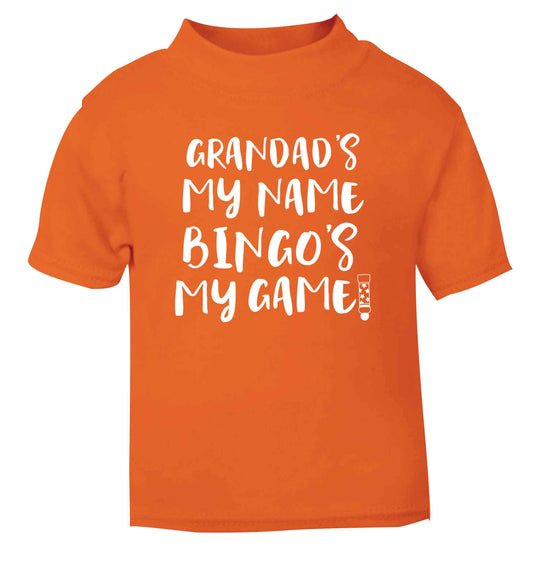 Grandad's my name bingo's my game! orange Baby Toddler Tshirt 2 Years
