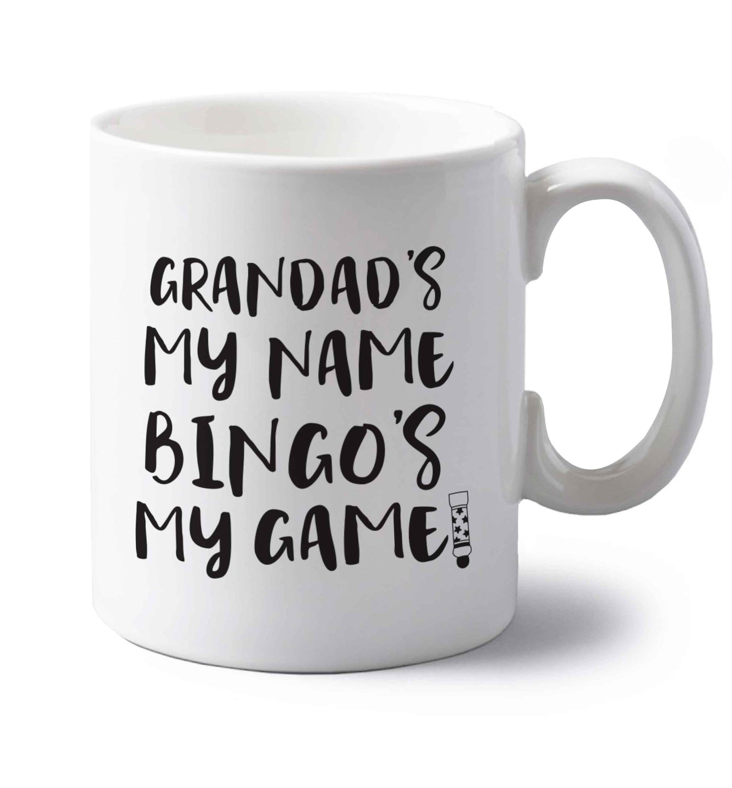 Grandad's my name bingo's my game! left handed white ceramic mug 