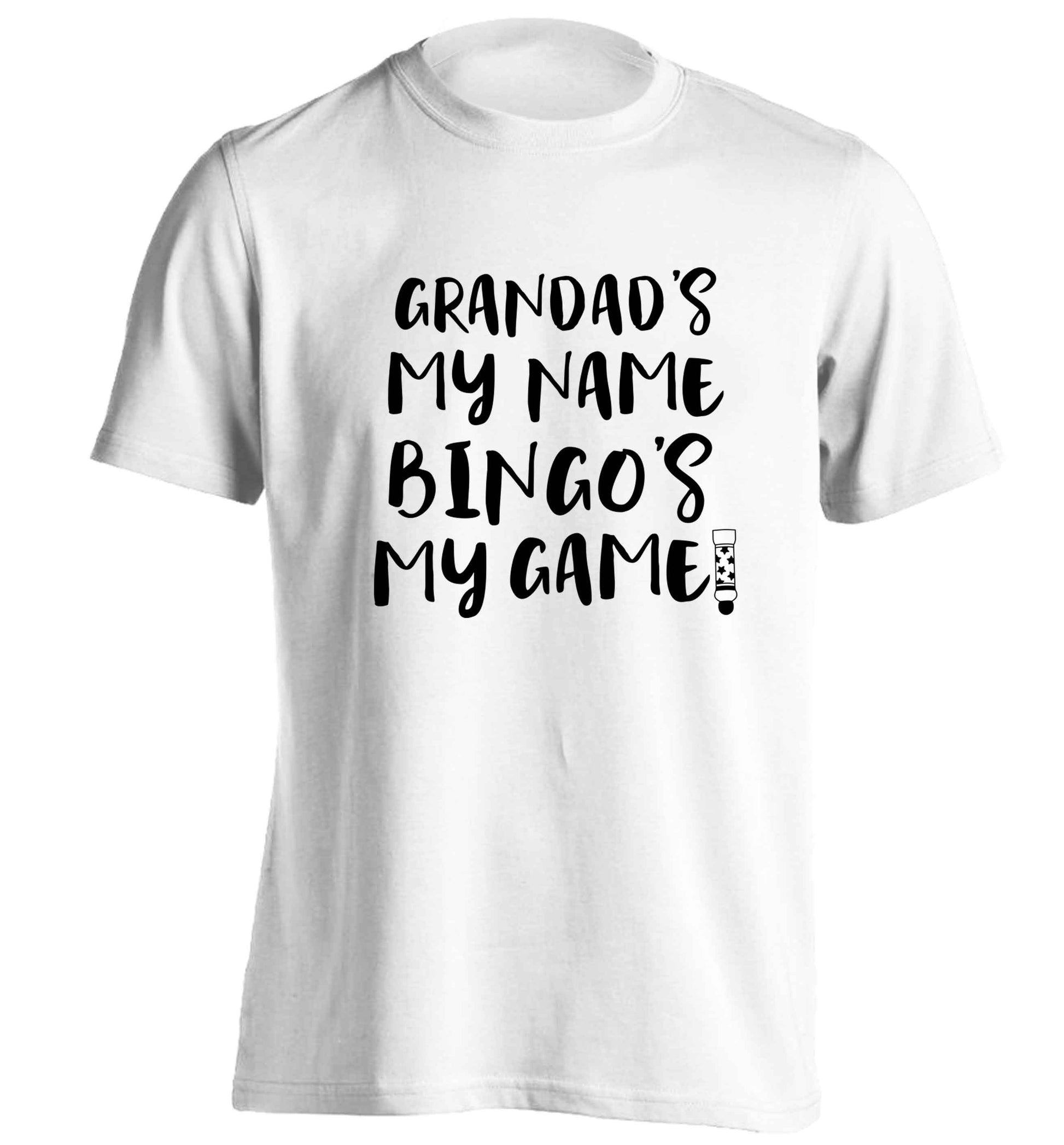 Grandad's my name bingo's my game! adults unisex white Tshirt 2XL