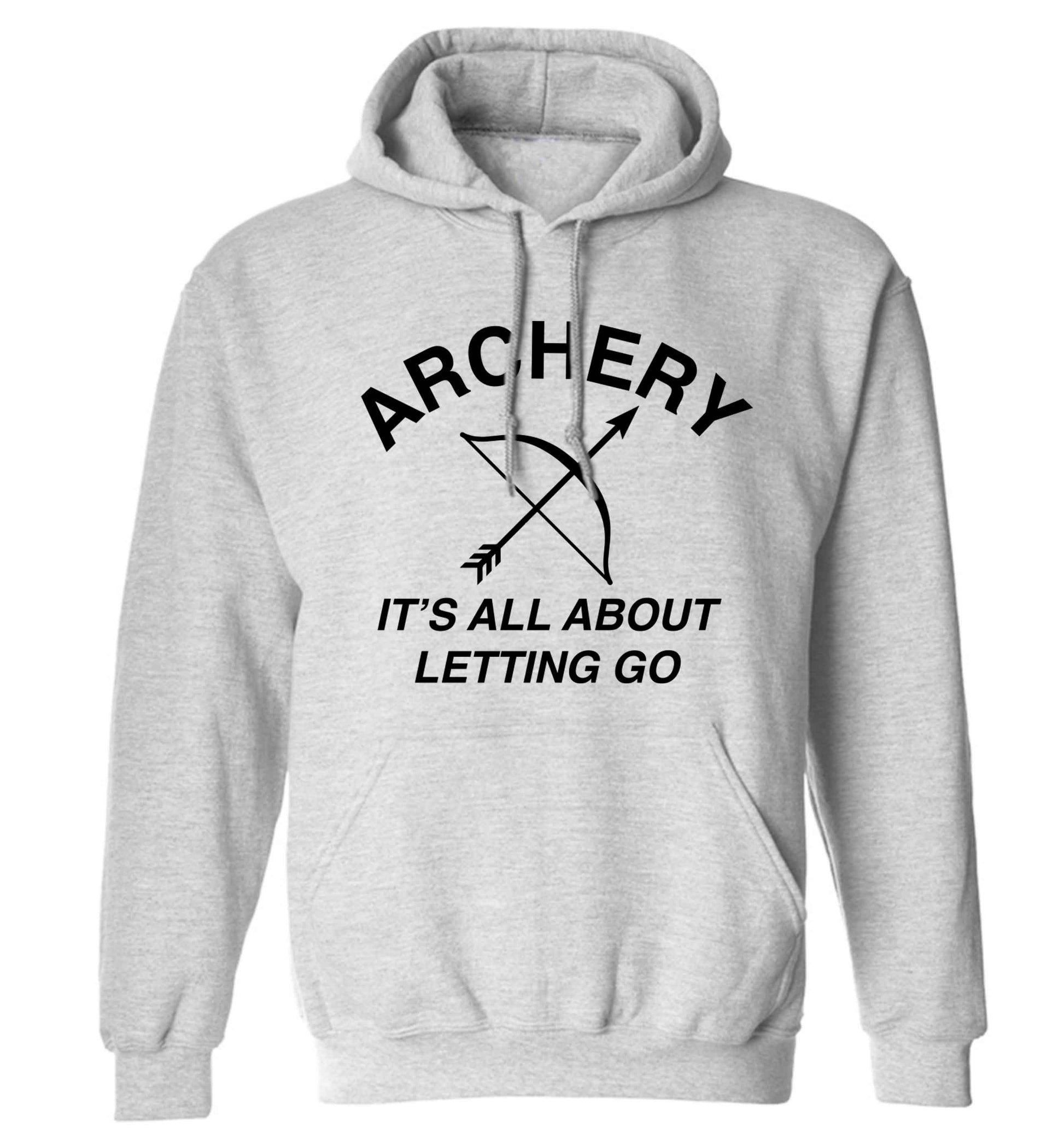 Archery it's all about letting go adults unisex grey hoodie 2XL