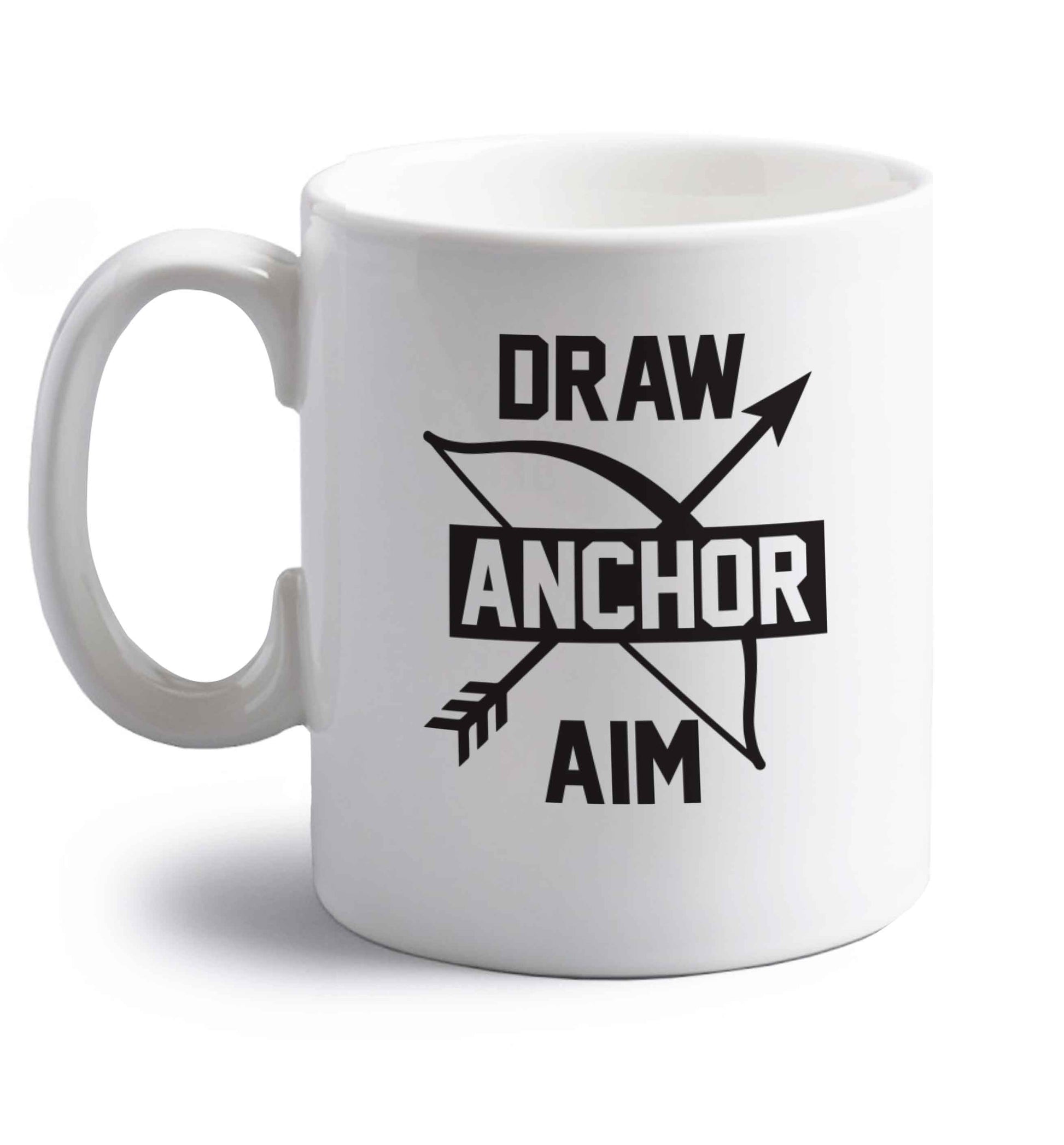 Draw anchor aim right handed white ceramic mug 