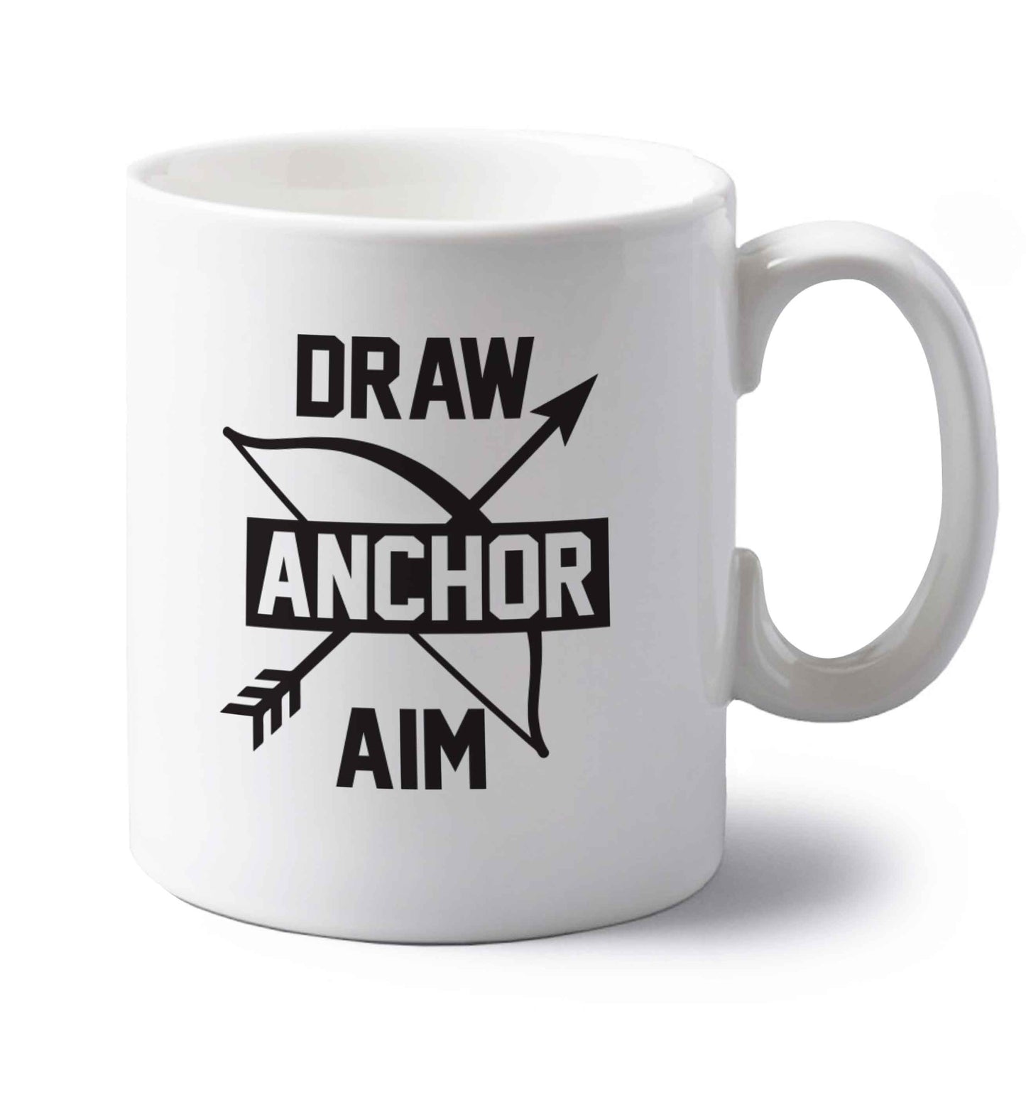Draw anchor aim left handed white ceramic mug 