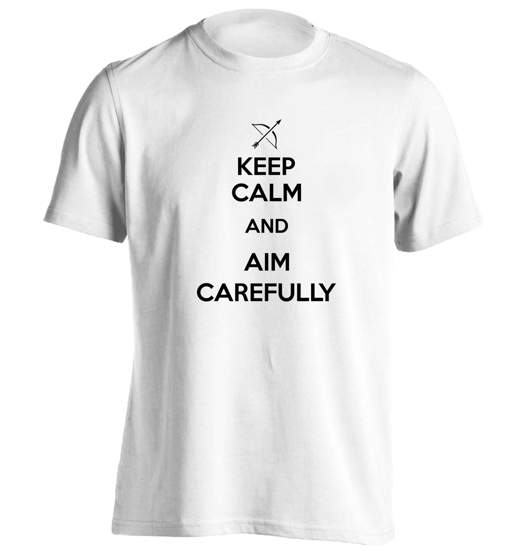 Keep calm and aim carefully adults unisex white Tshirt 2XL