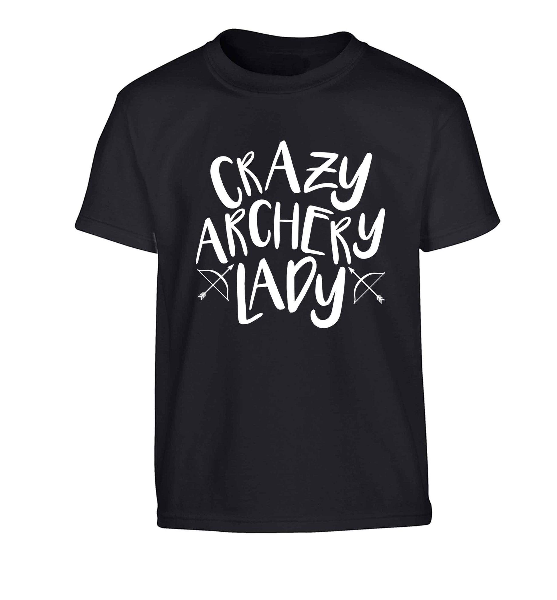 Crazy archery lady Children's black Tshirt 12-13 Years
