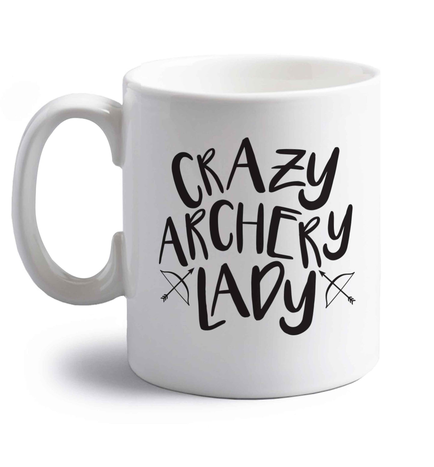 Crazy archery lady right handed white ceramic mug 