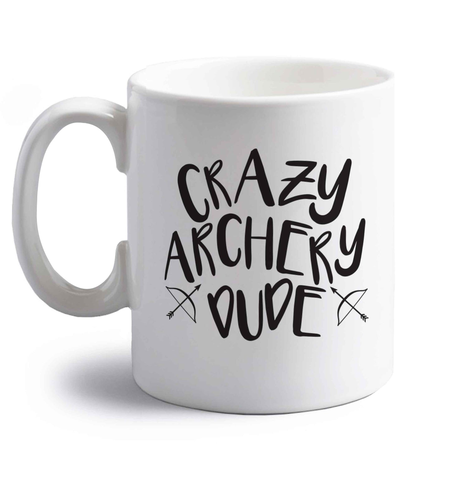 Crazy archery dude right handed white ceramic mug 