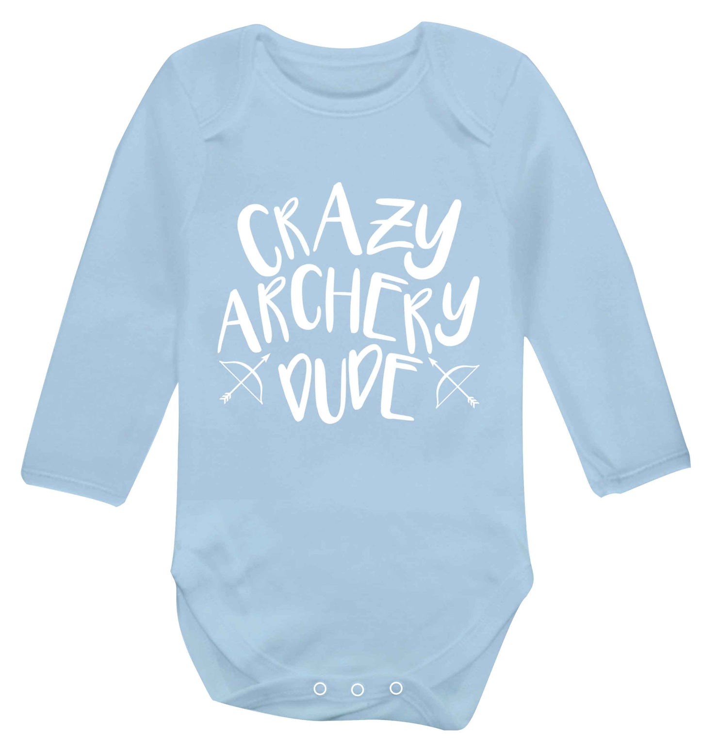 Crazy archery dude Baby Vest long sleeved pale blue 6-12 months