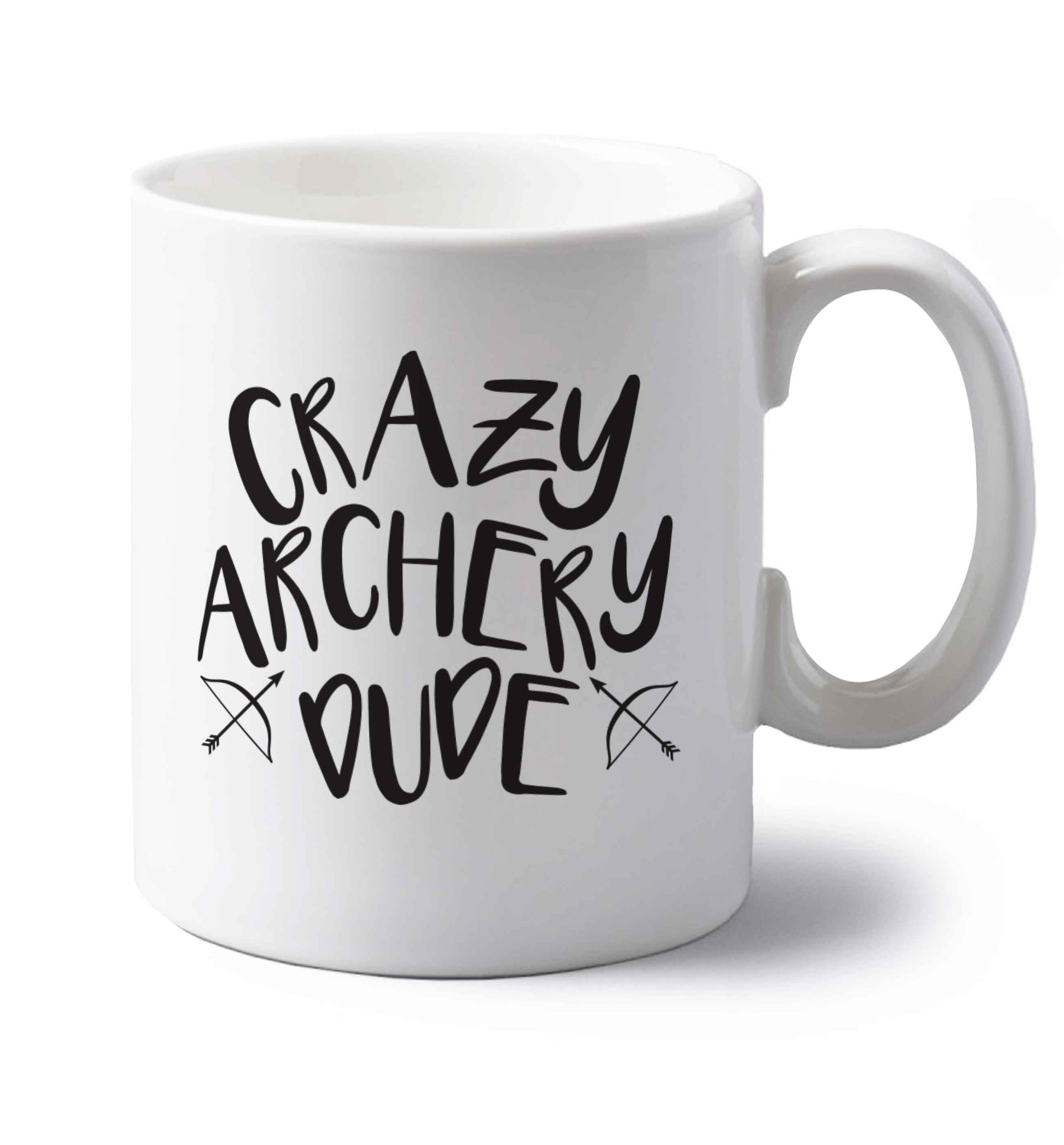 Crazy archery dude left handed white ceramic mug 