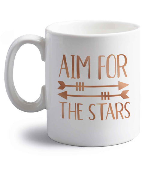 Aim for the stars right handed white ceramic mug 