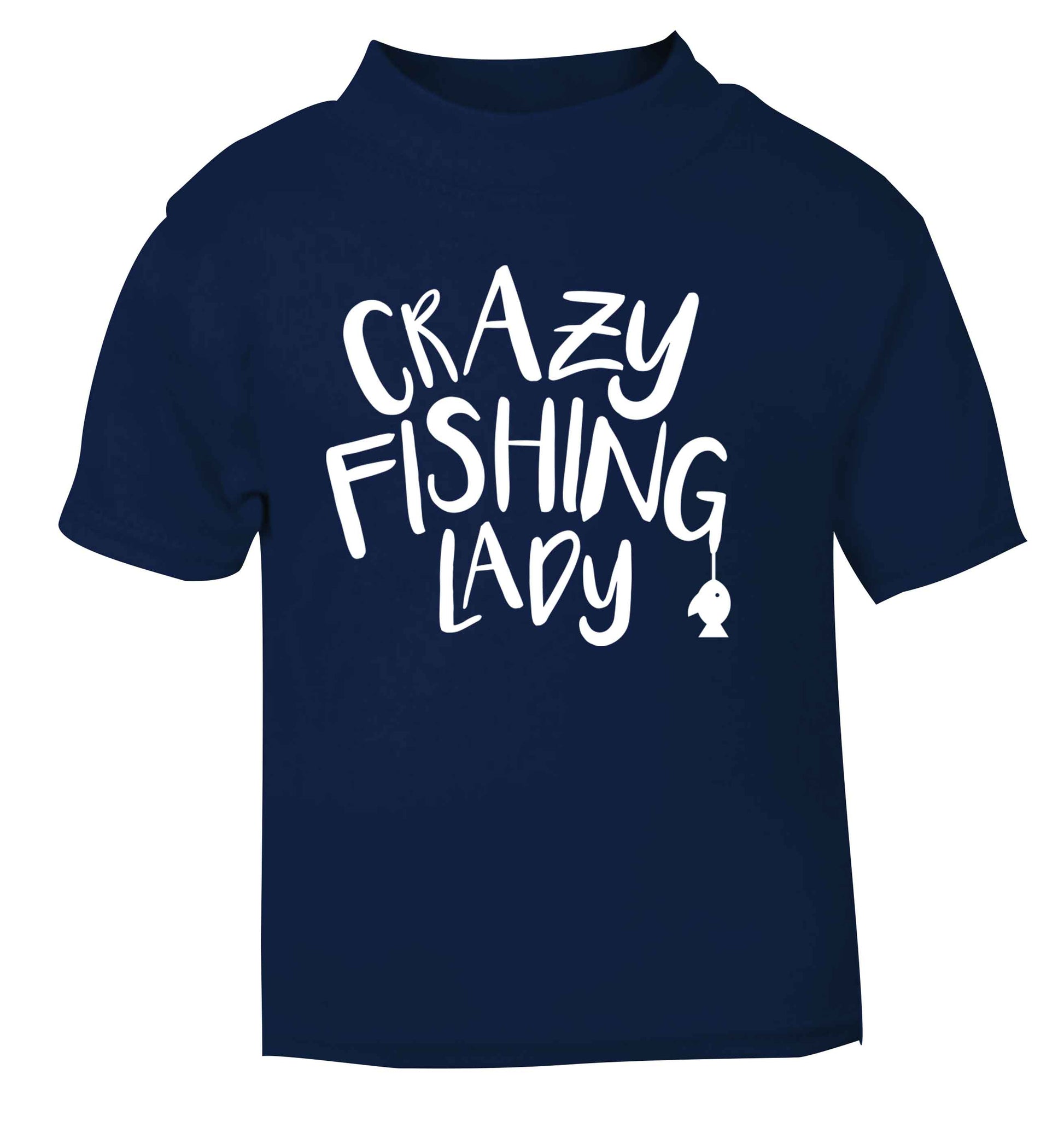 Crazy fishing lady navy Baby Toddler Tshirt 2 Years