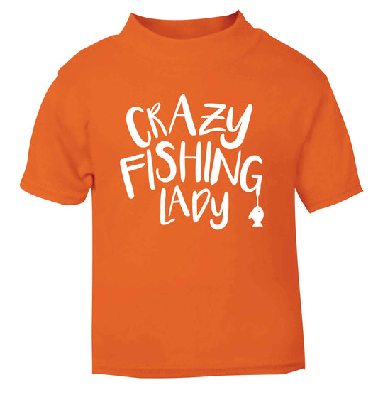 Crazy fishing lady orange Baby Toddler Tshirt 2 Years