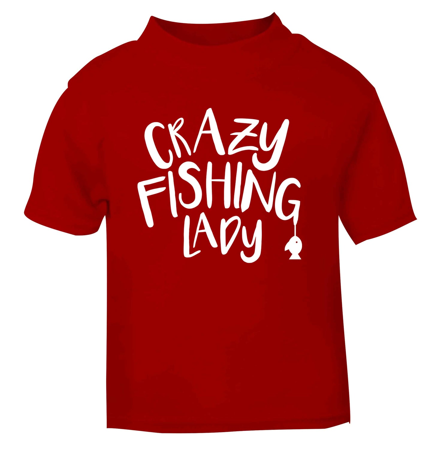 Crazy fishing lady red Baby Toddler Tshirt 2 Years