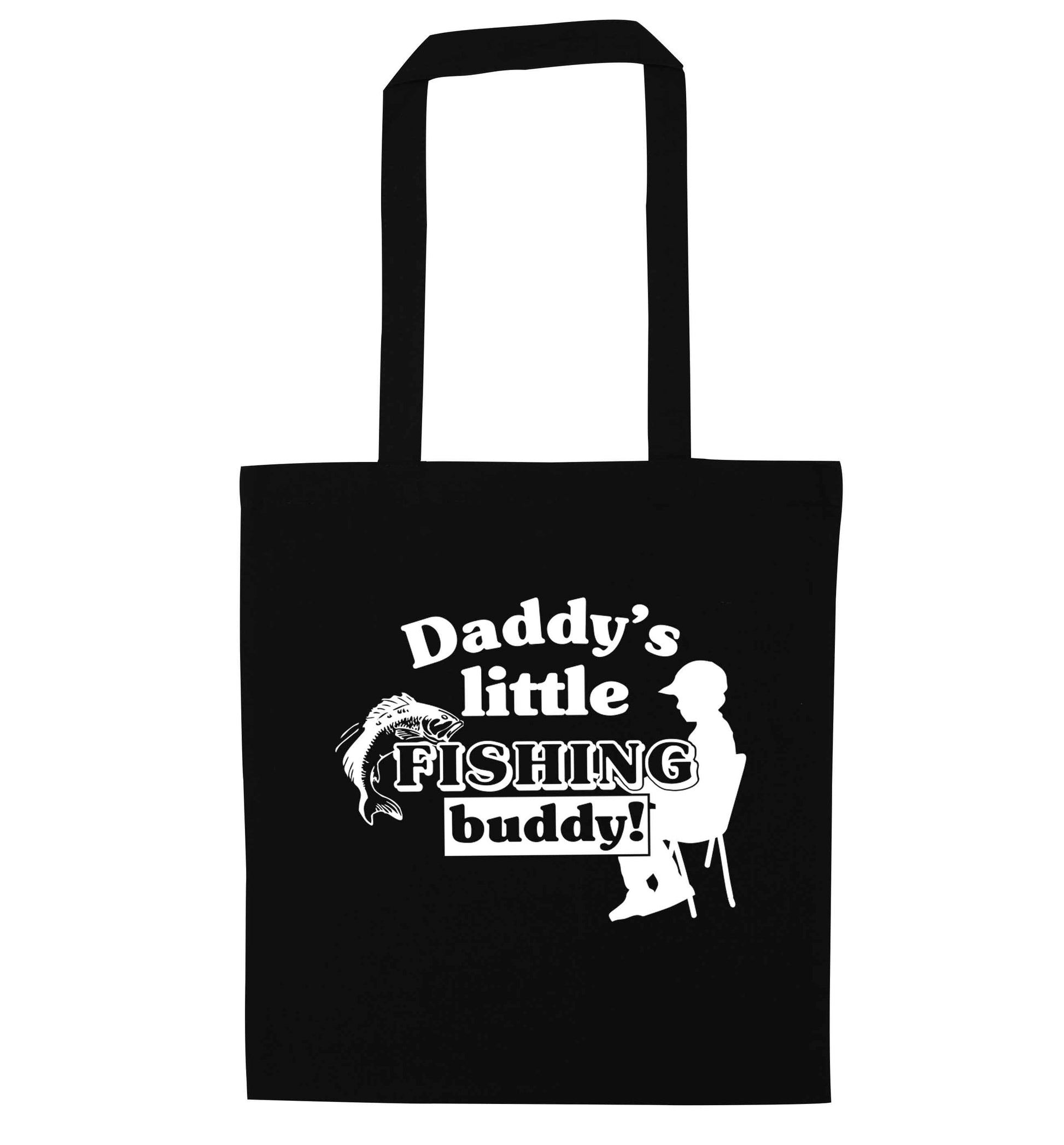 Daddy's little fishing buddy black tote bag