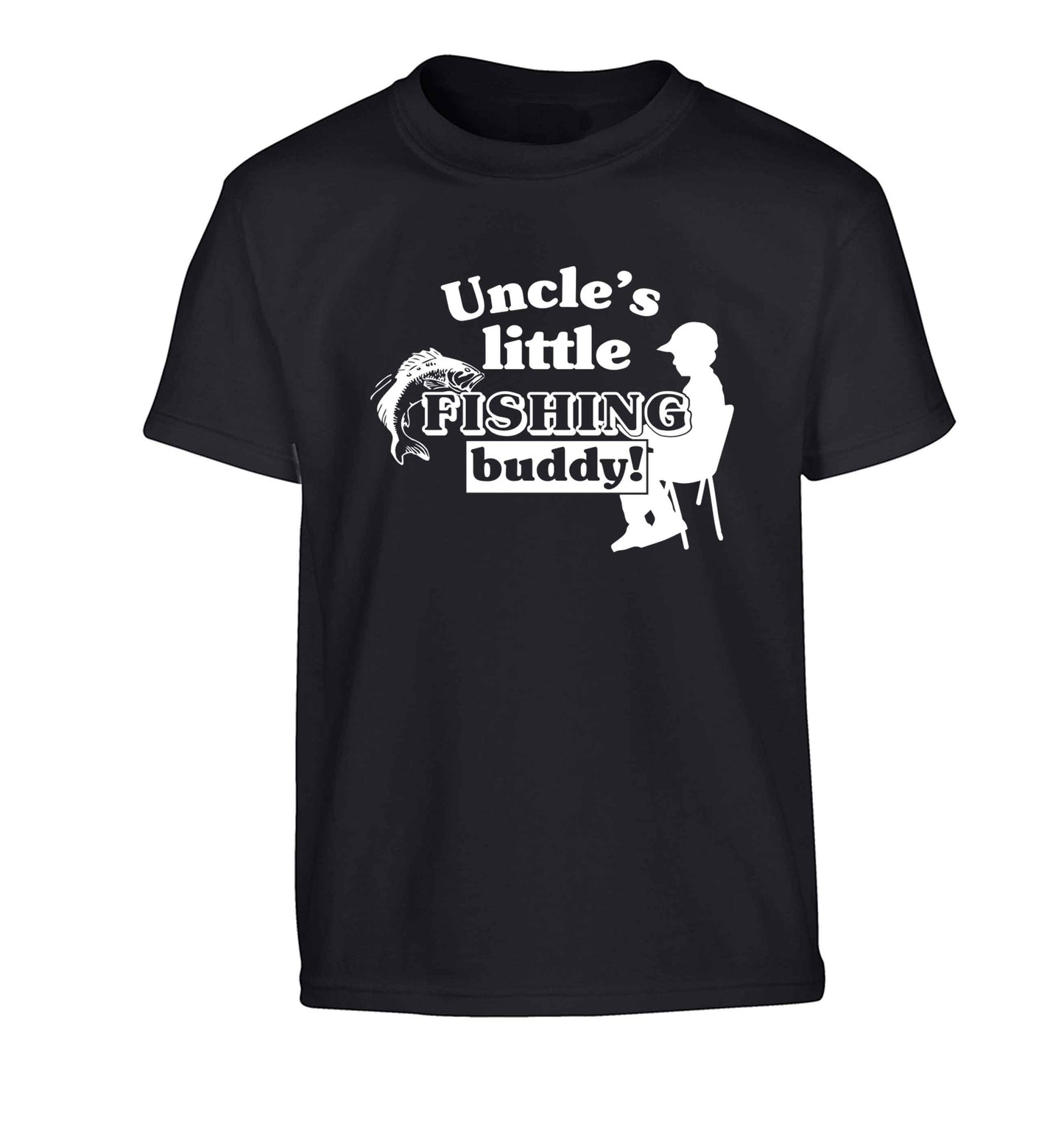 Uncle's little fishing buddy Children's black Tshirt 12-13 Years