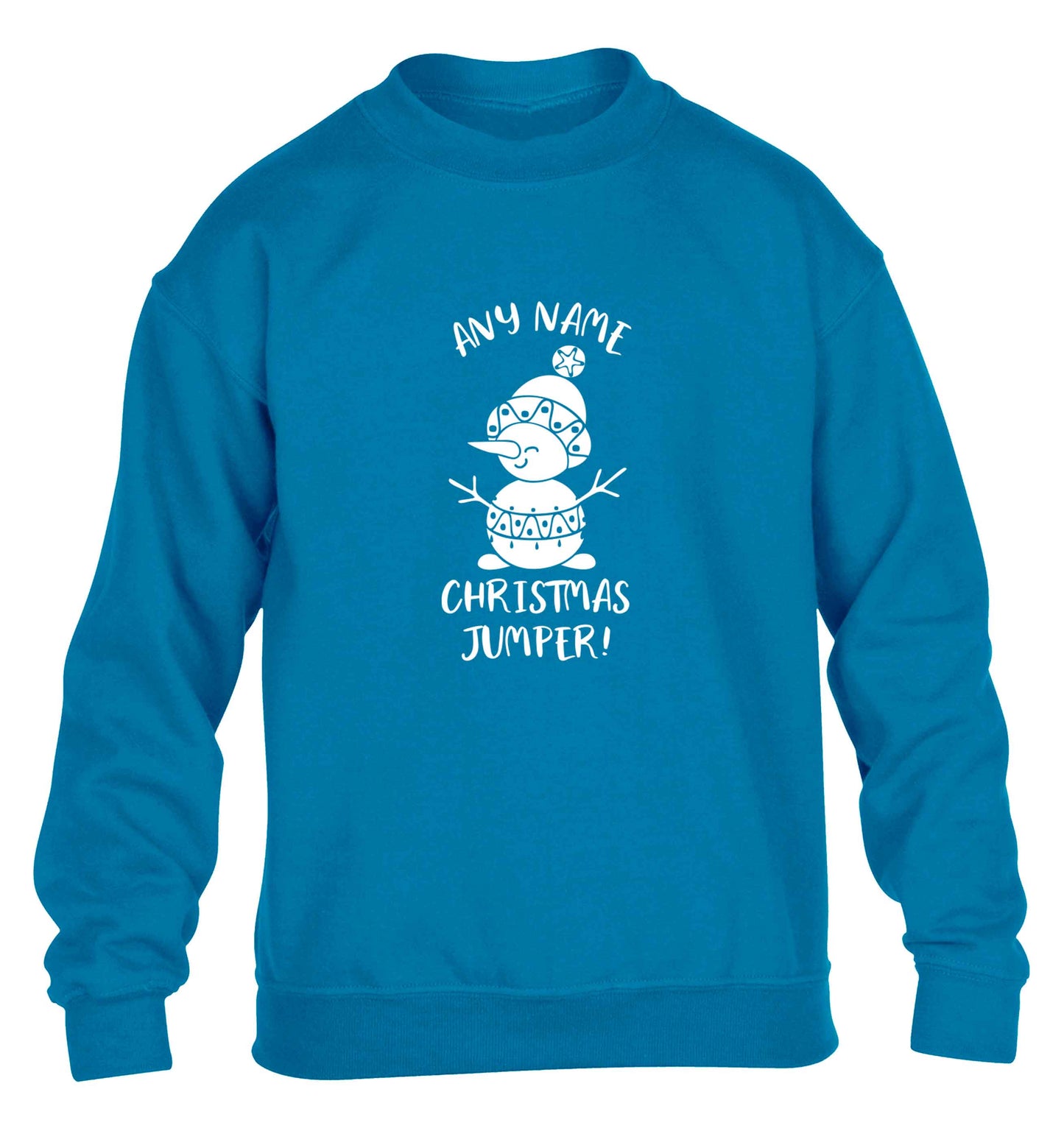 Personalised Christmas T-Shirt any name children's blue sweater 12-13 Years