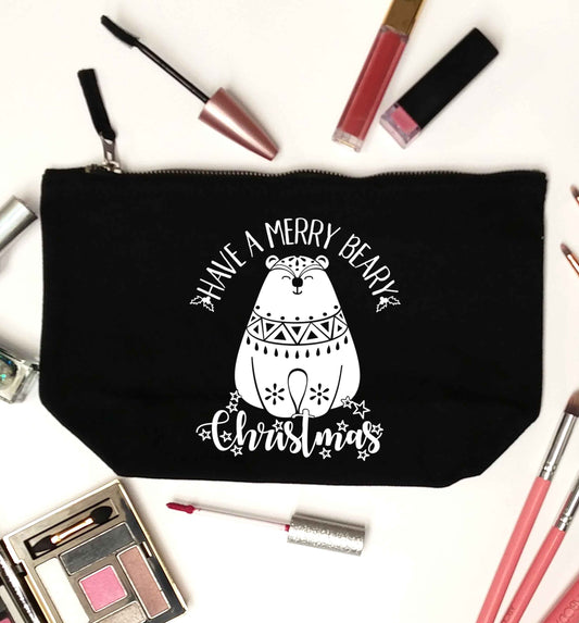 Have a merry beary Christmas black makeup bag