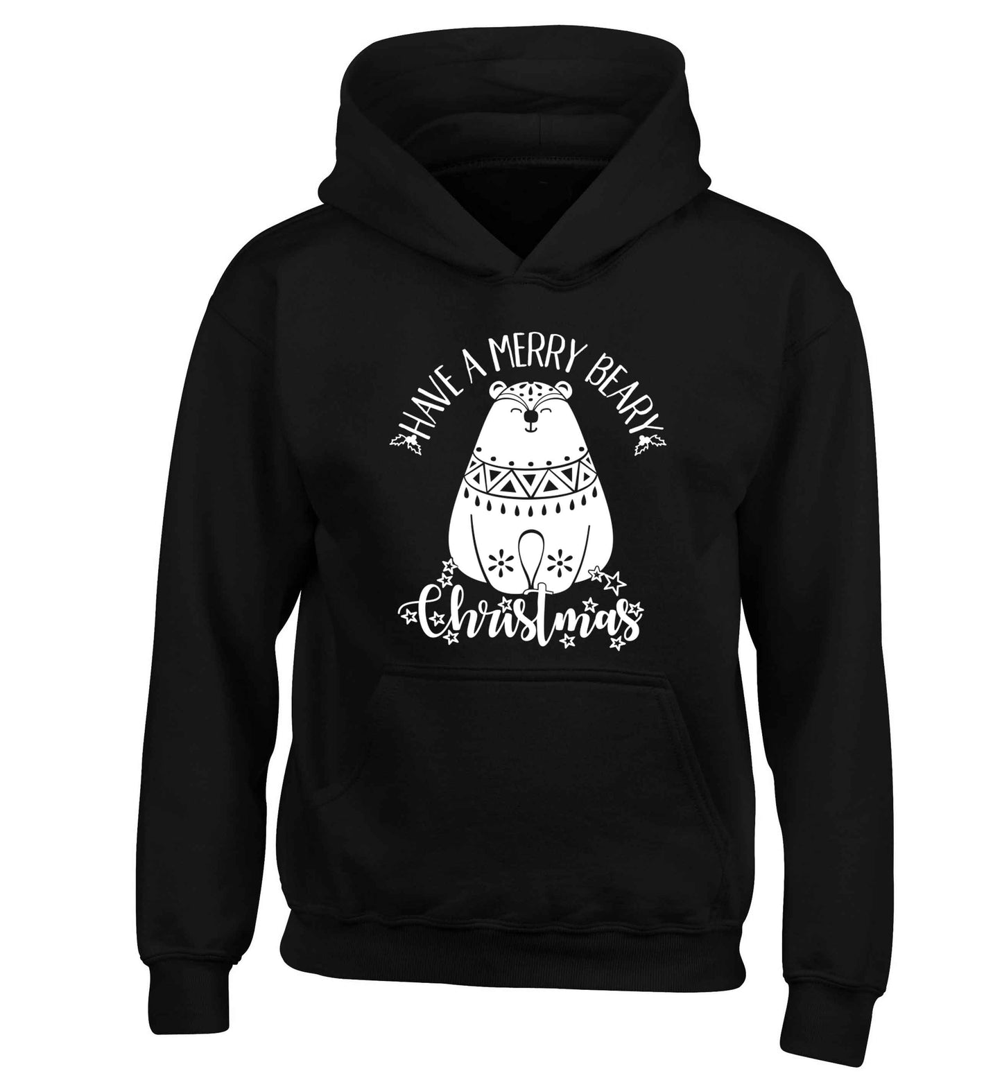 Have a merry beary Christmas children's black hoodie 12-13 Years