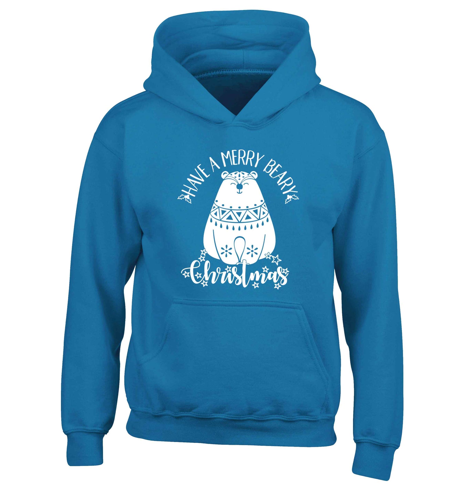 Have a merry beary Christmas children's blue hoodie 12-13 Years