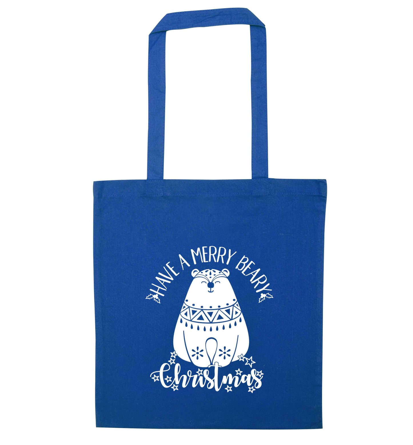 Have a merry beary Christmas blue tote bag