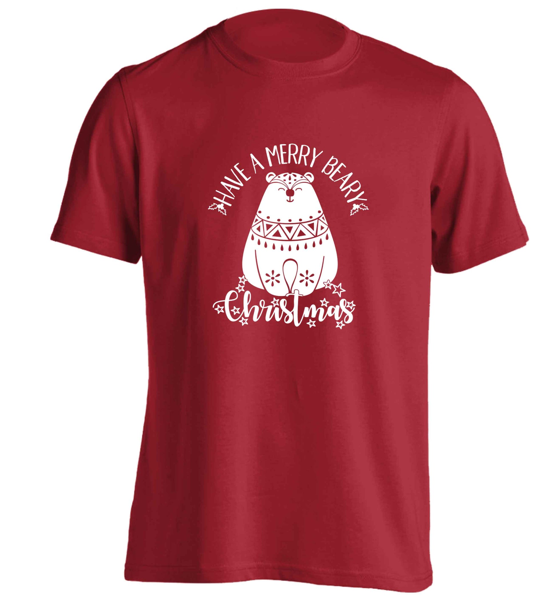 Have a merry beary Christmas adults unisex red Tshirt 2XL