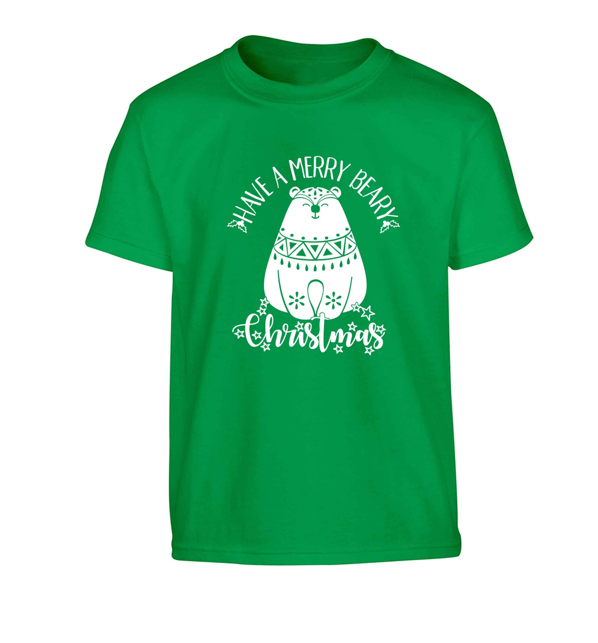 Have a merry beary Christmas Children's green Tshirt 12-13 Years