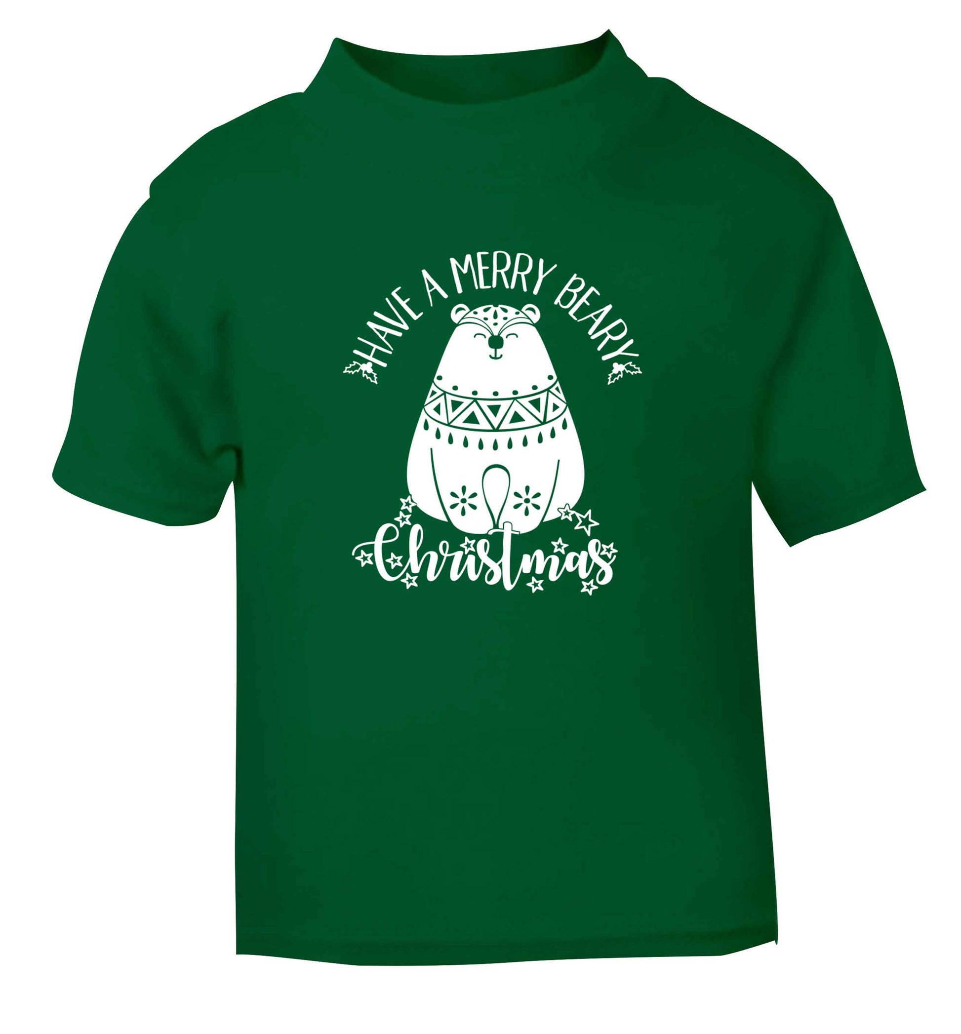 Have a merry beary Christmas green Baby Toddler Tshirt 2 Years