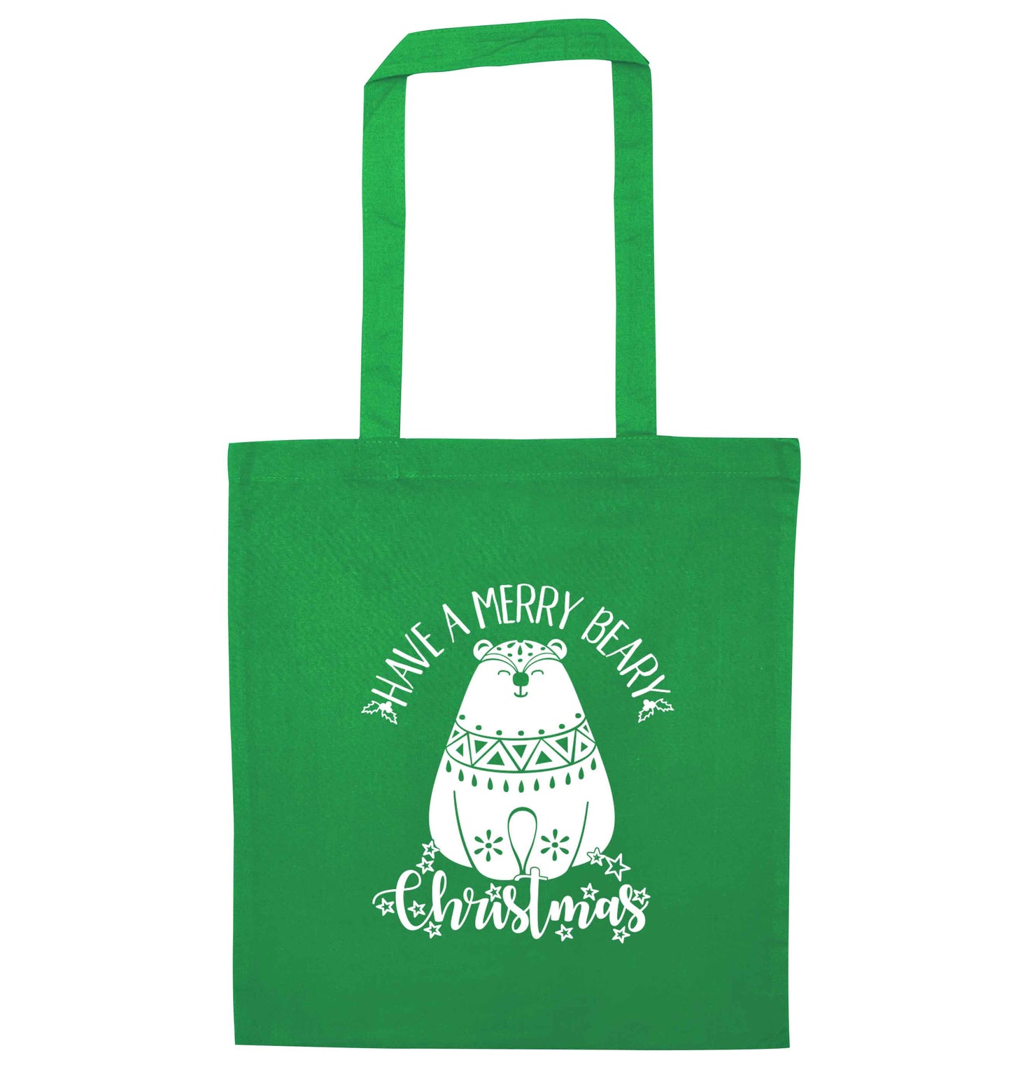 Have a merry beary Christmas green tote bag
